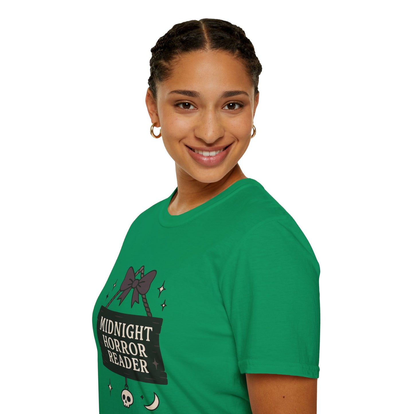 Lightweight Fabric - "Midnight Horror Reader" T-Shirt — Spooky Book Lover Graphic Tee