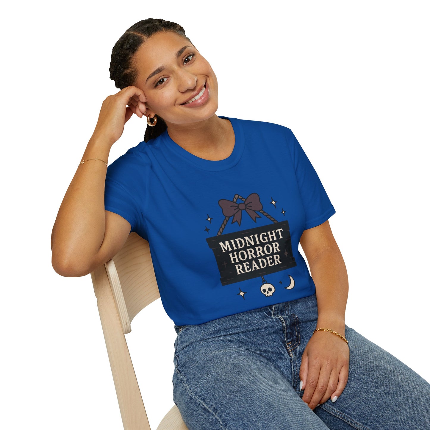 Lightweight Fabric - "Midnight Horror Reader" T-Shirt — Spooky Book Lover Graphic Tee