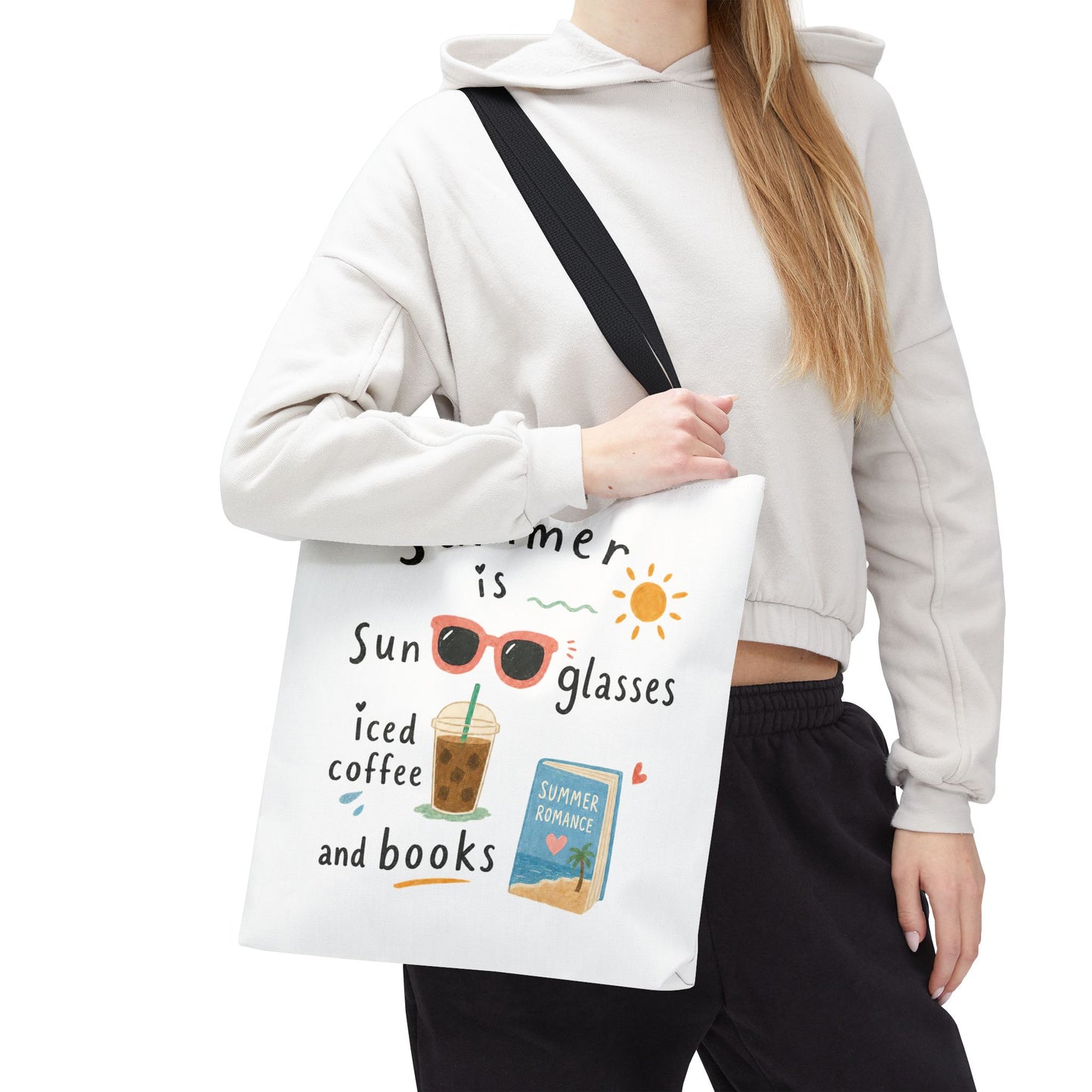 Summer Tote Bag — “Summer is Sunglasses, Iced Coffee and Books” Beach Book Bag