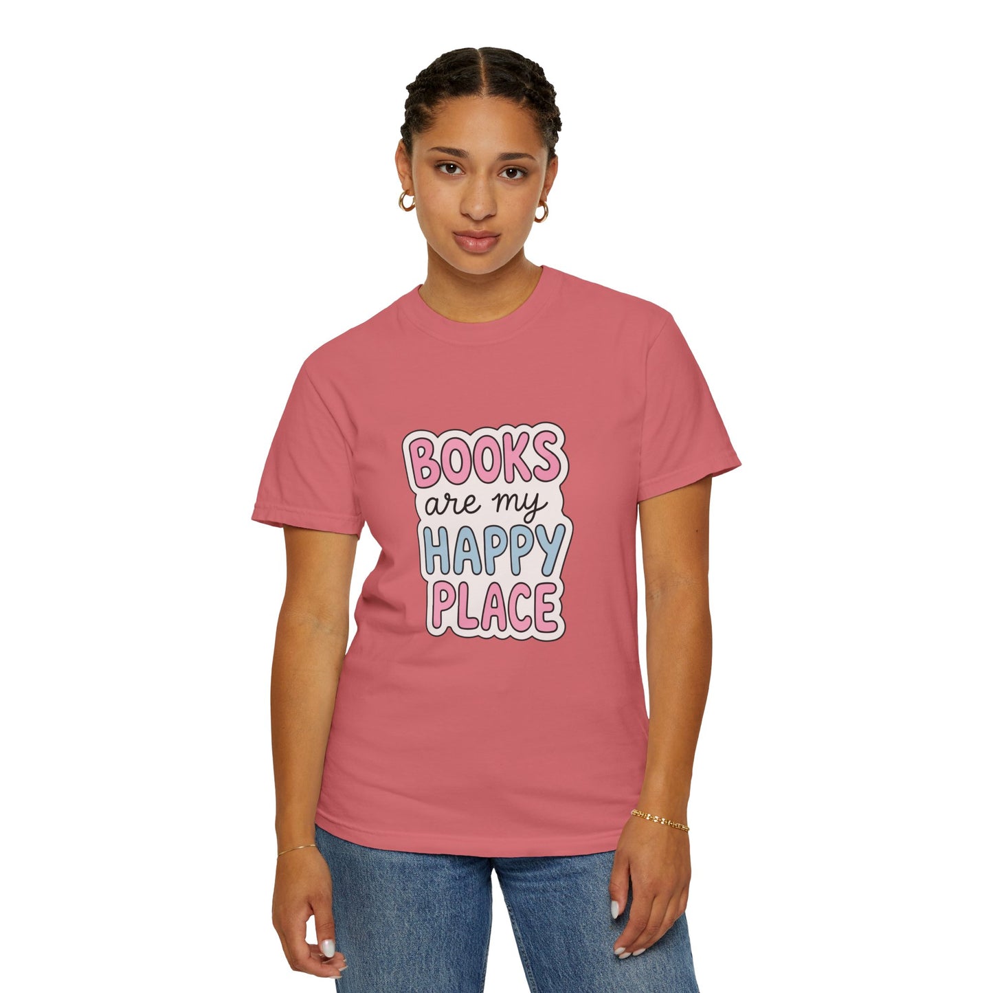 "Books Are My Happy Place" T-Shirt — Cute Pastel Reader Tee