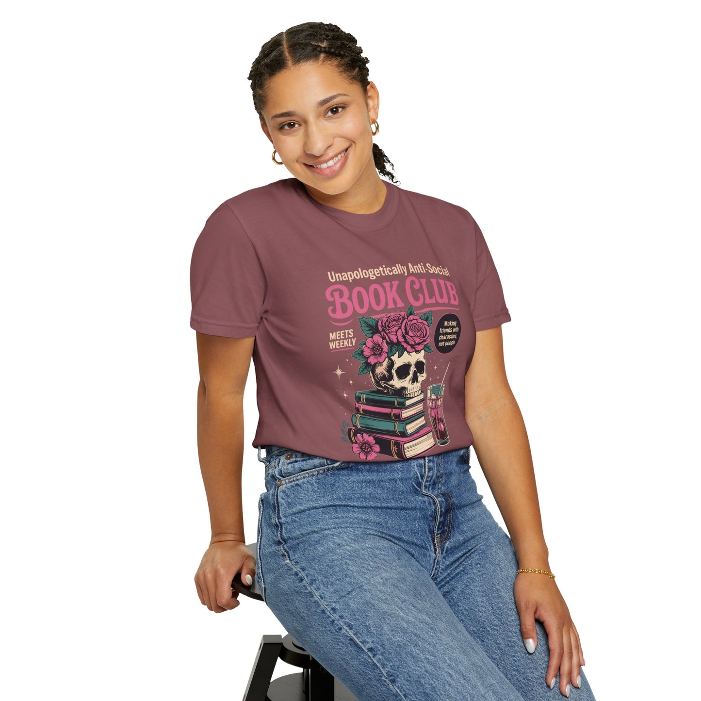 "Unapologetically Anti-Social Book Club" T-Shirt — Skull & Books Graphic Tee for Avid Readers