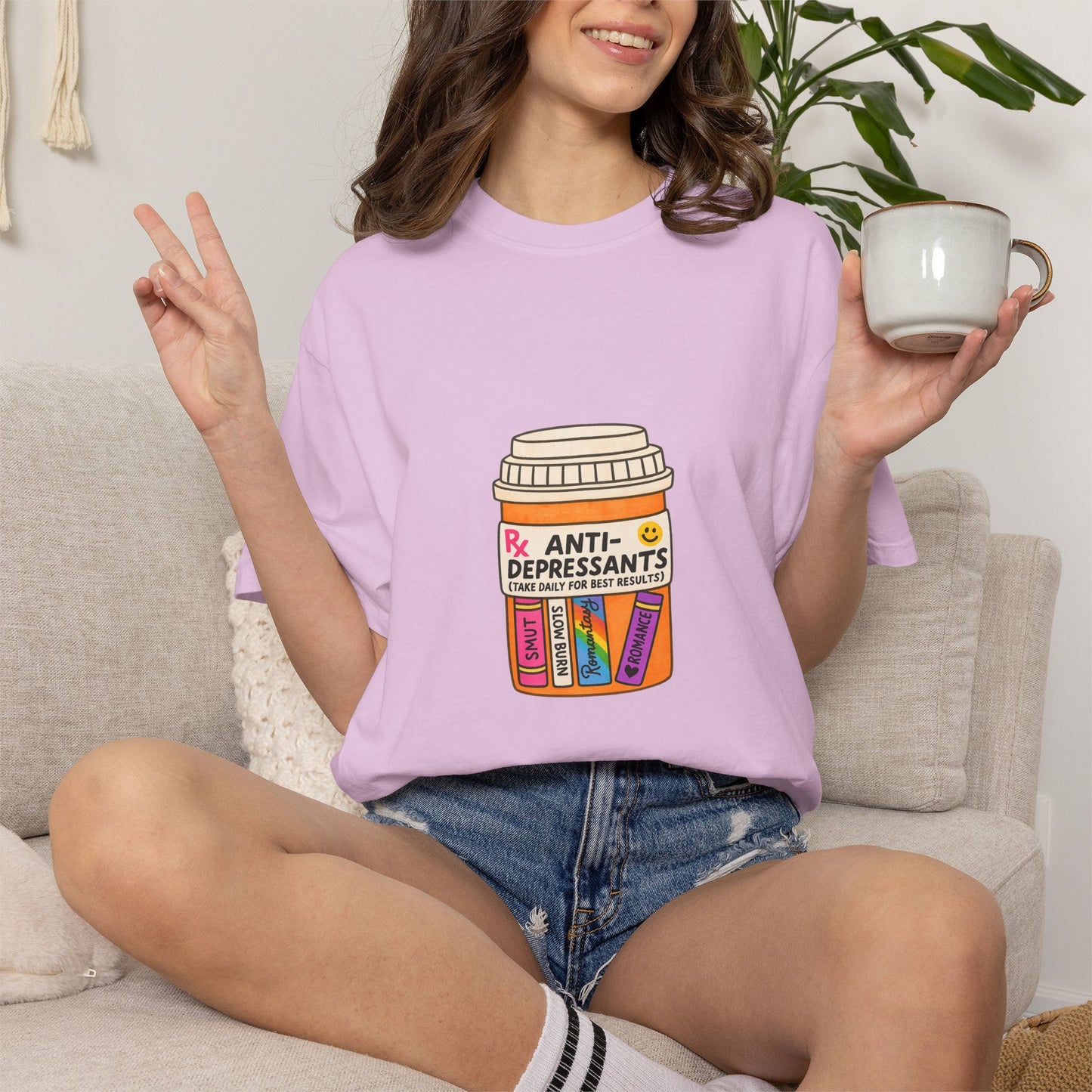 T-Shirt — "Anti-Depressants" Coffee & Books Graphic Tee
