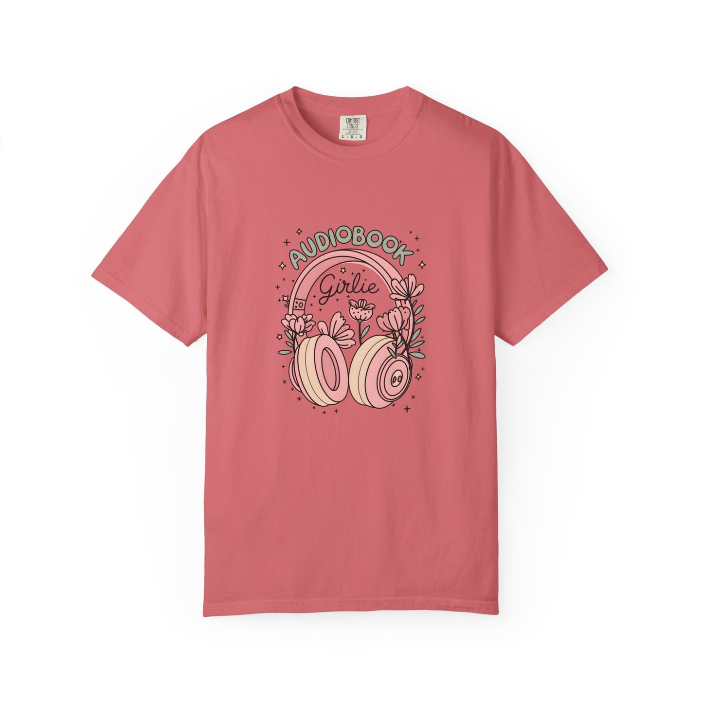 "Audiobook Girlie" T-Shirt — Floral Headphones Graphic Tee