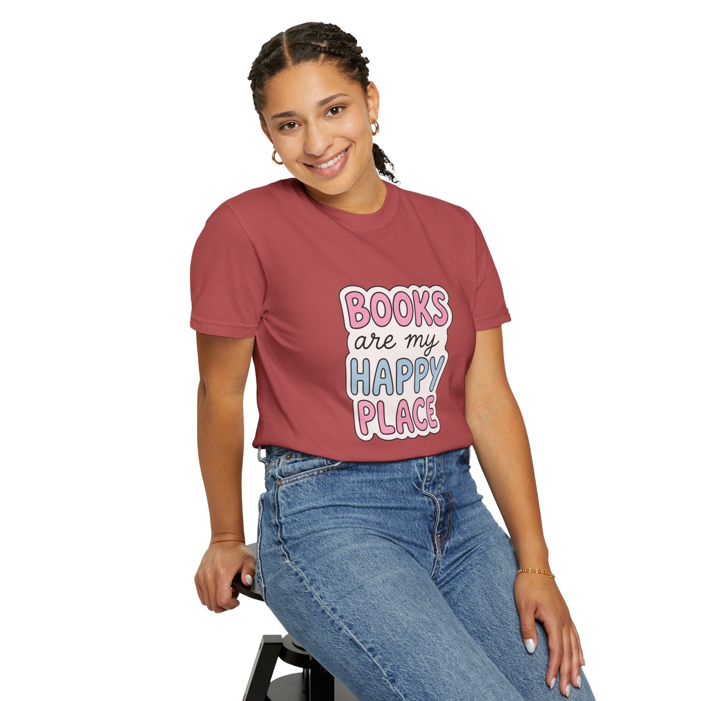 "Books Are My Happy Place" T-Shirt — Cute Pastel Reader Tee