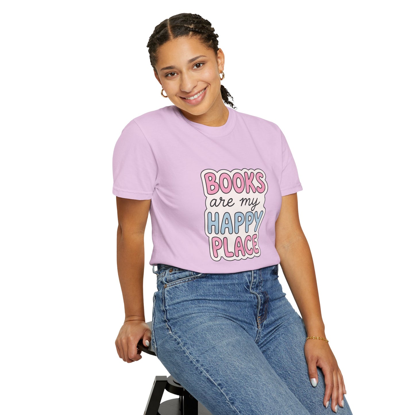"Books Are My Happy Place" T-Shirt — Cute Pastel Reader Tee