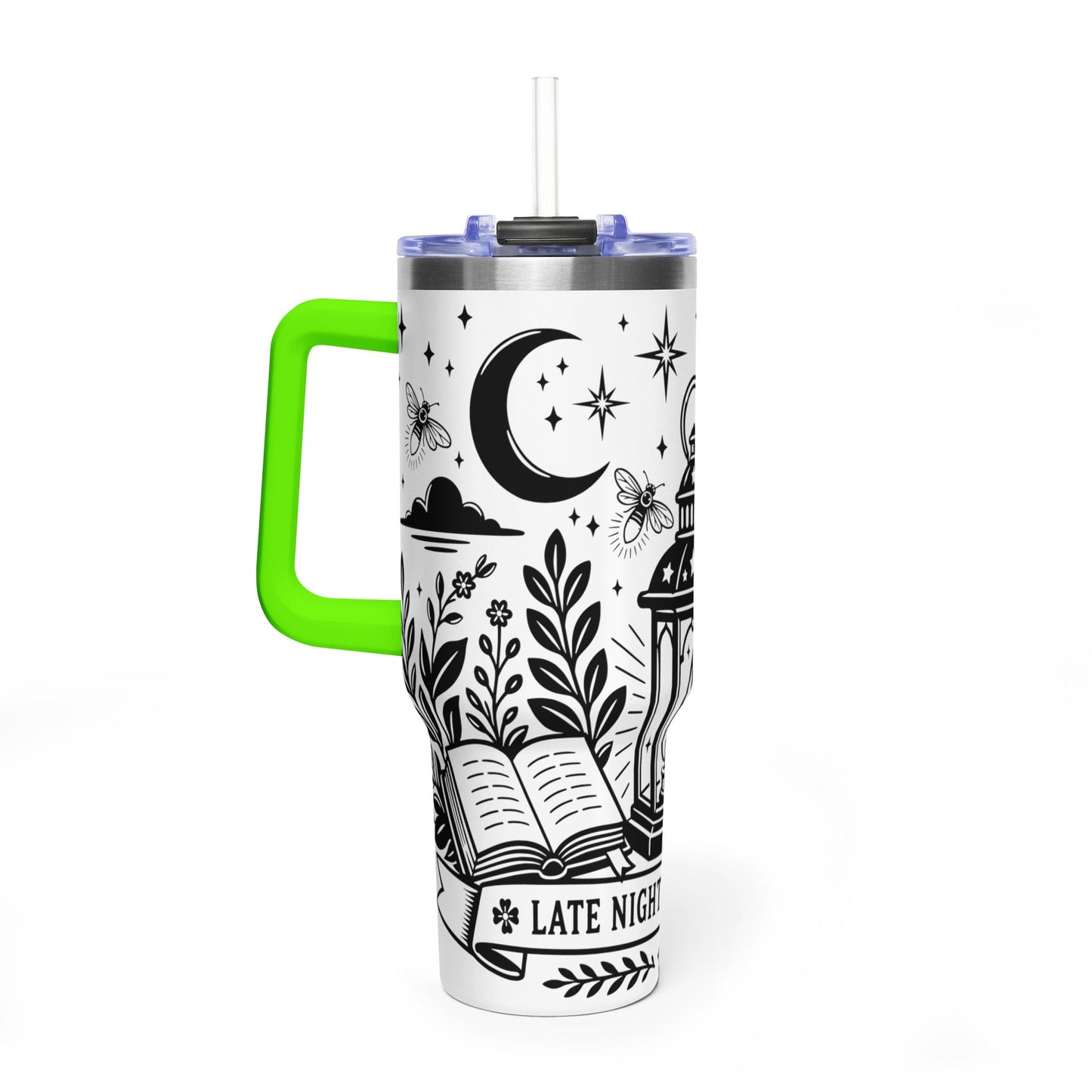 40oz Vacuum Tumbler — "Late Night Reading Club" Lantern & Moon Book Lover Travel Mug