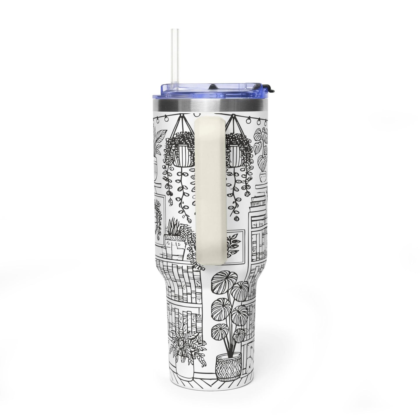 40oz Booklover Vacuum Tumbler – Illustrated Bookshelf Design