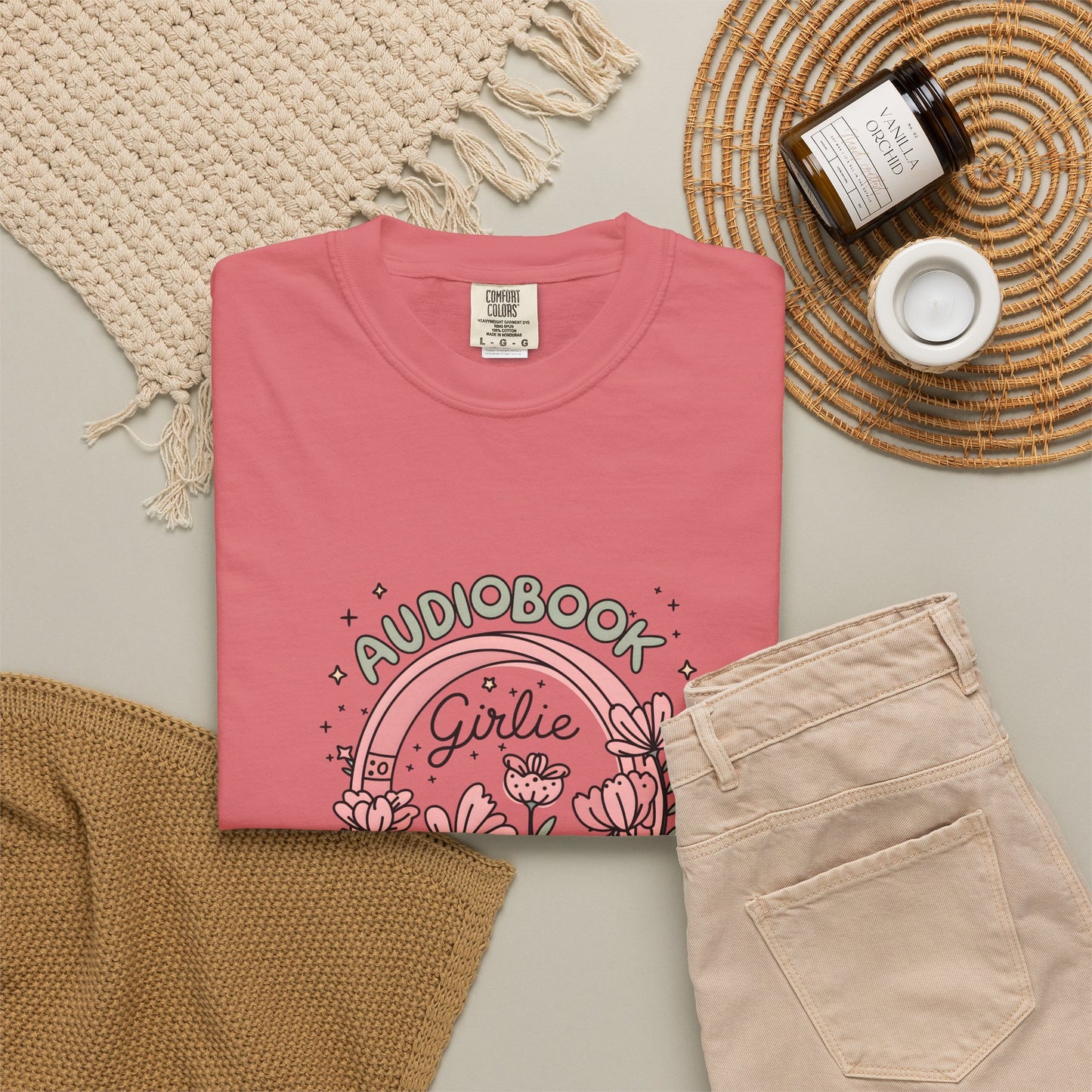 "Audiobook Girlie" T-Shirt — Floral Headphones Graphic Tee