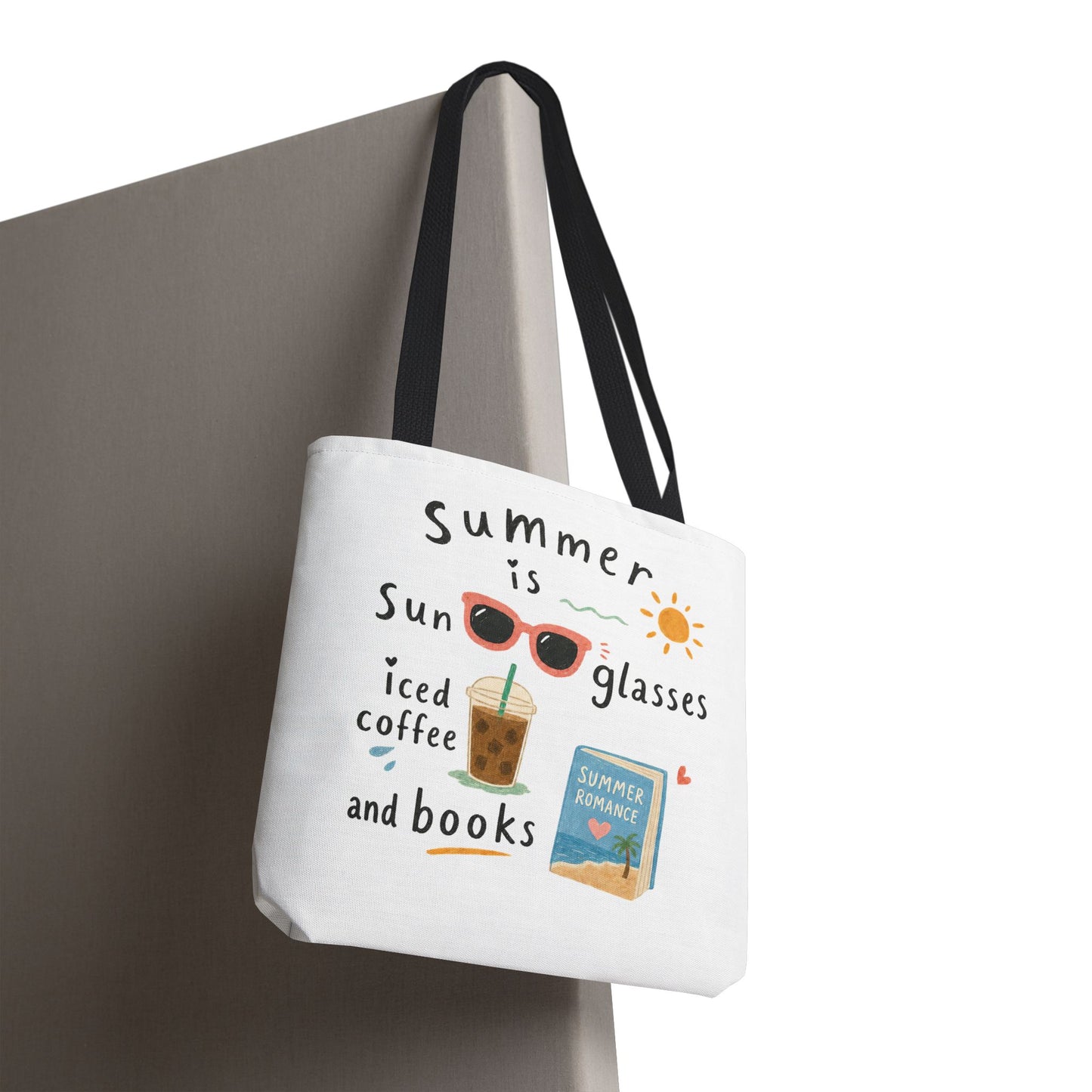 Summer Tote Bag — “Summer is Sunglasses, Iced Coffee and Books” Beach Book Bag