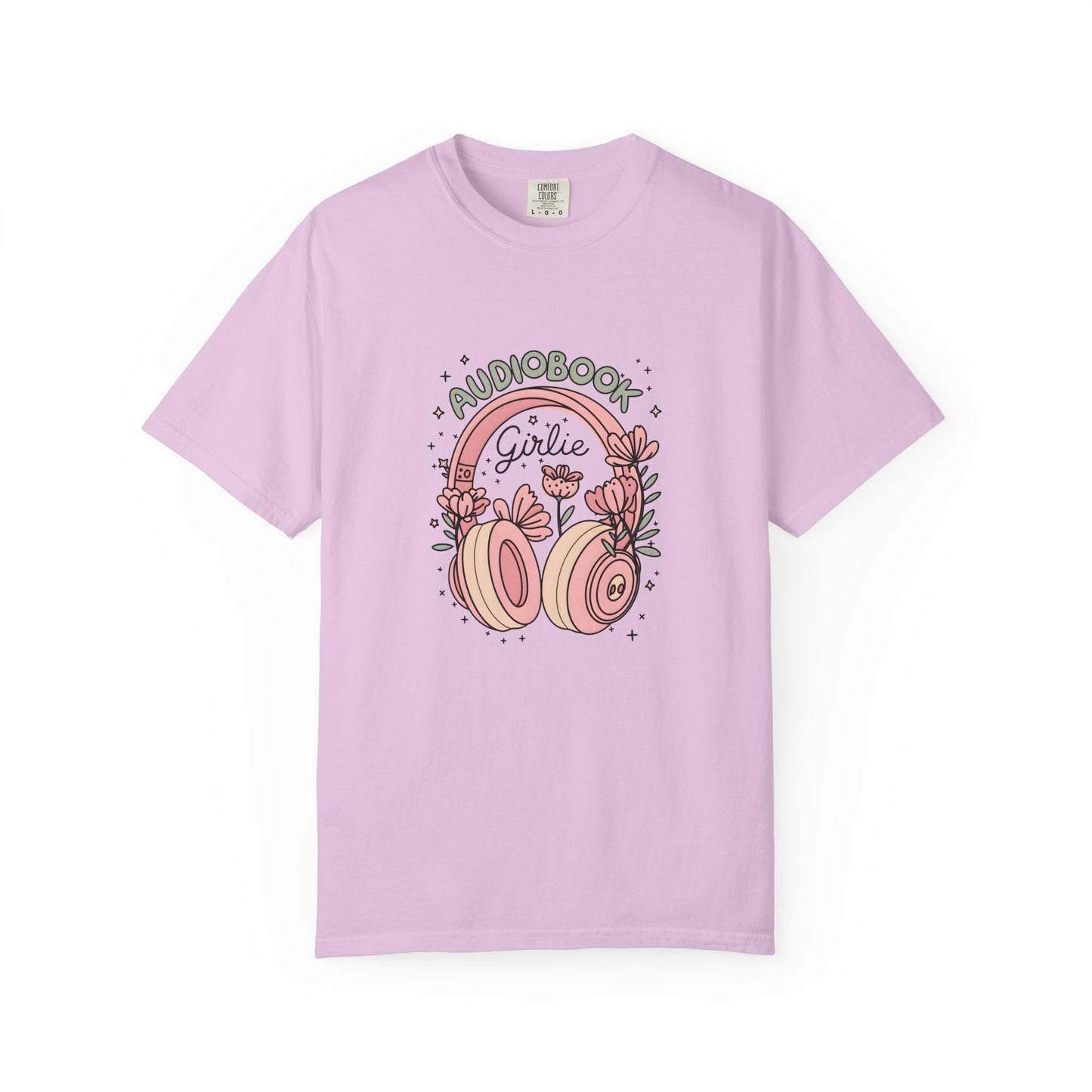 "Audiobook Girlie" T-Shirt — Floral Headphones Graphic Tee