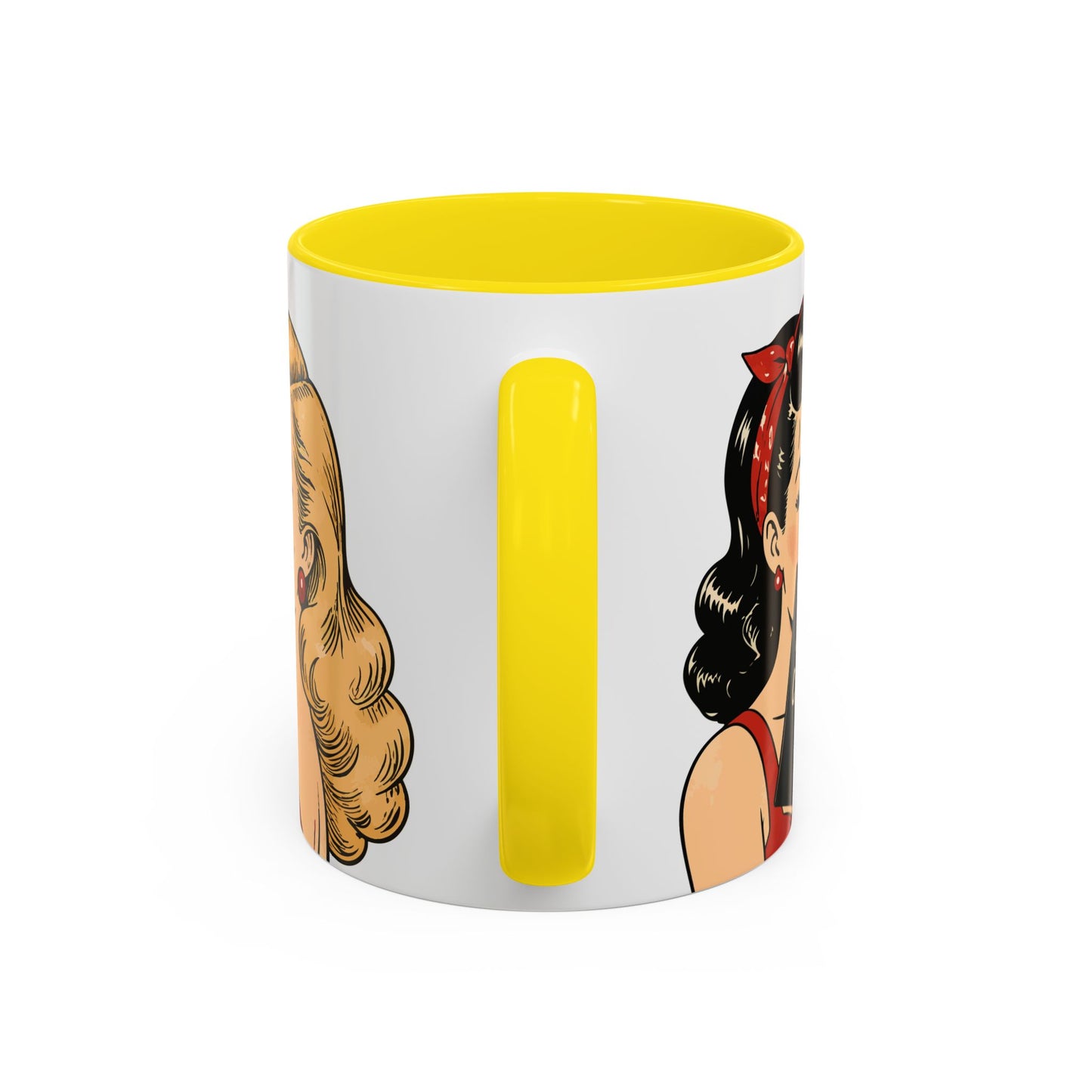 Retro Pin-Up Coffee Mug — Vintage Pop Art Woman with Heart Lollipop (11oz)