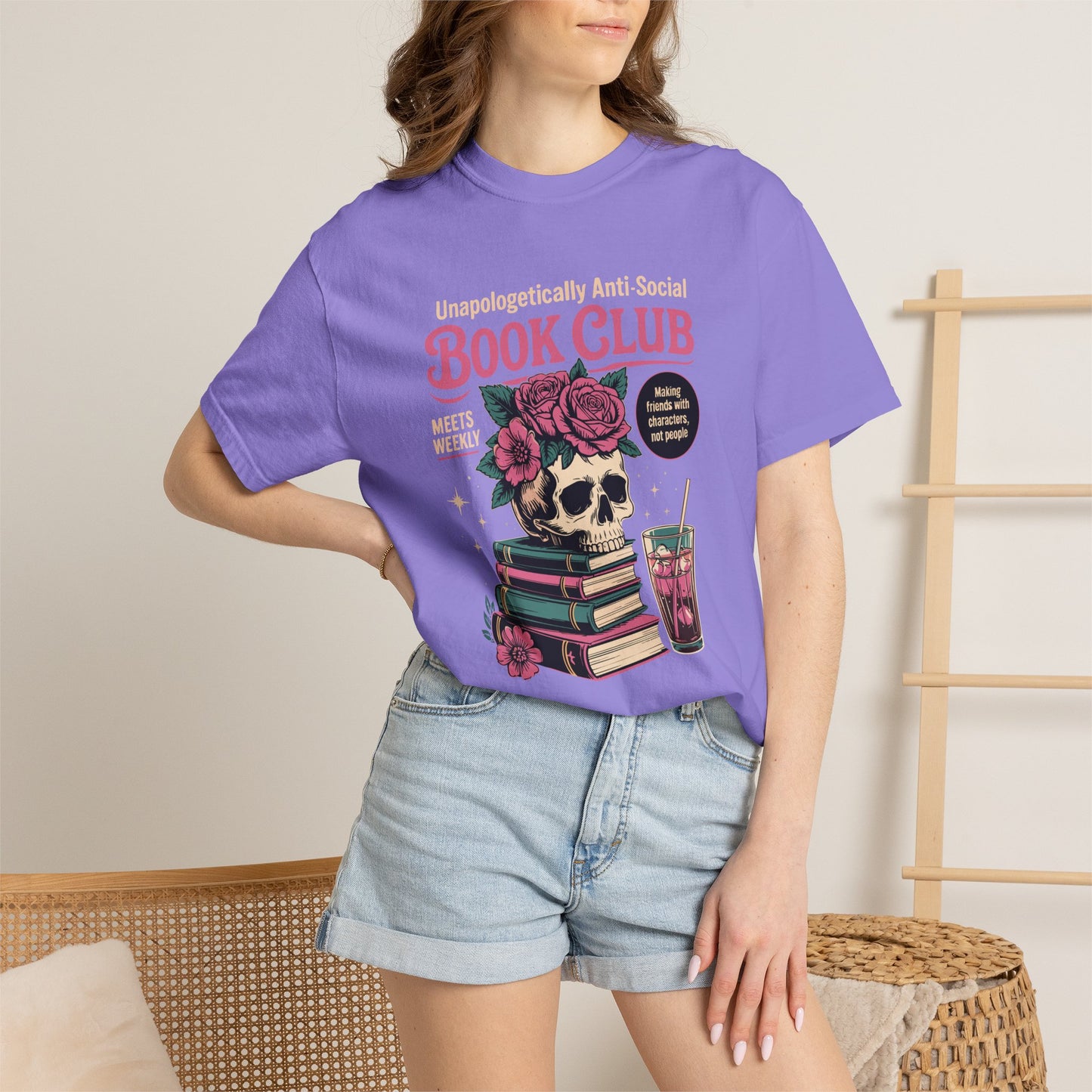 "Unapologetically Anti-Social Book Club" T-Shirt — Skull & Books Graphic Tee for Avid Readers
