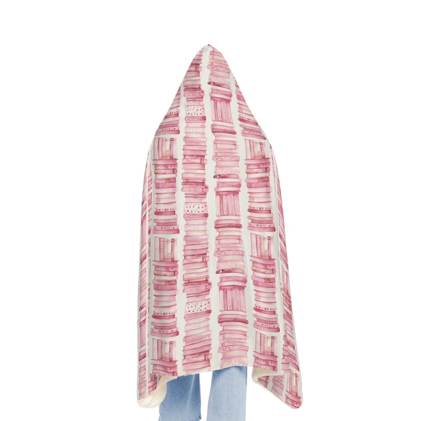 Fleece Pink Watercolour Books Hooded Blanket - Cozy Snuggle Throw for Home & Gifts