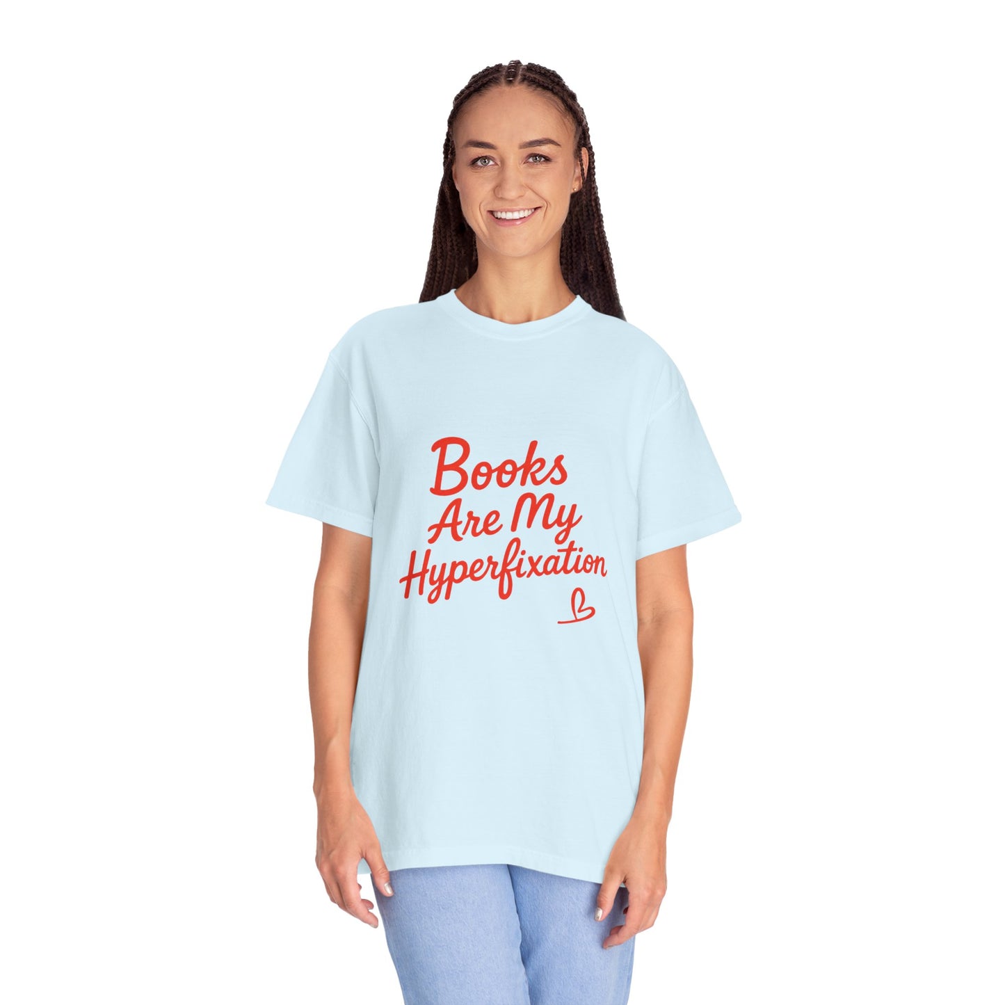 Books Are My Hyperfixation T-Shirt — Cute Red Script Reading Tee for Book Lovers