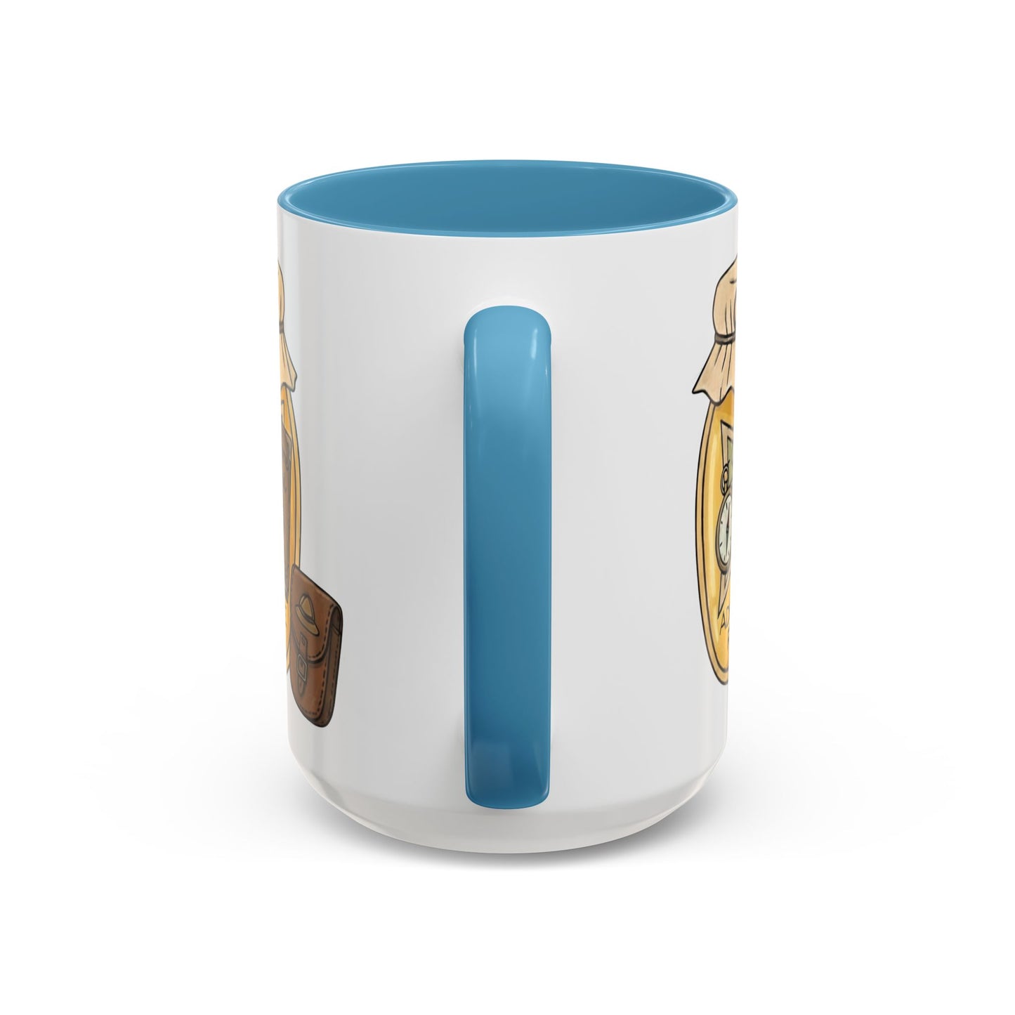 "Adventure Reader" Accent Coffee Mug — Bookish Travel Compass & Treasure Jam Jar Design