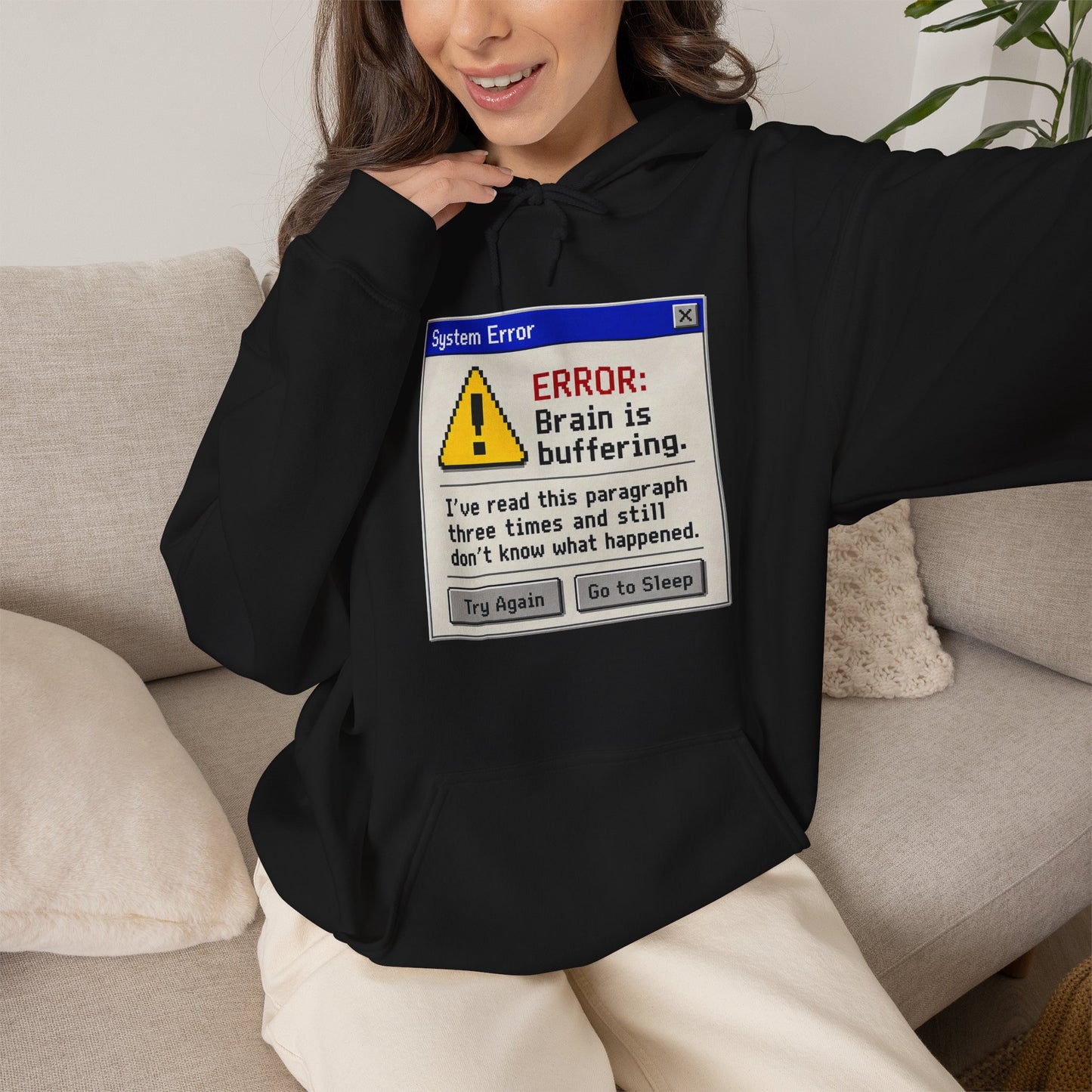 Neurospicy "ERROR: Brain is buffering" Retro Computer Alert Graphic Hoodie