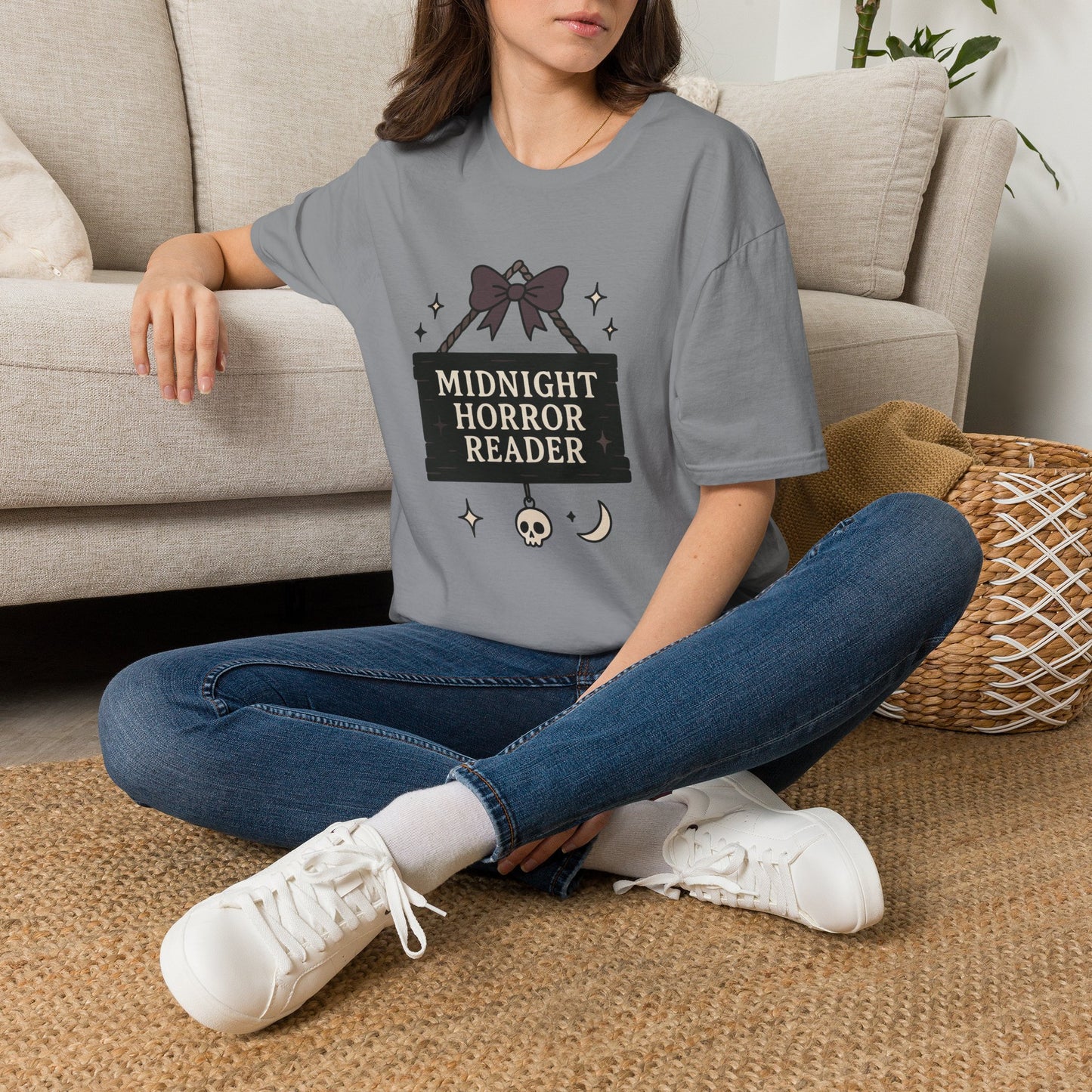 Lightweight Fabric - "Midnight Horror Reader" T-Shirt — Spooky Book Lover Graphic Tee