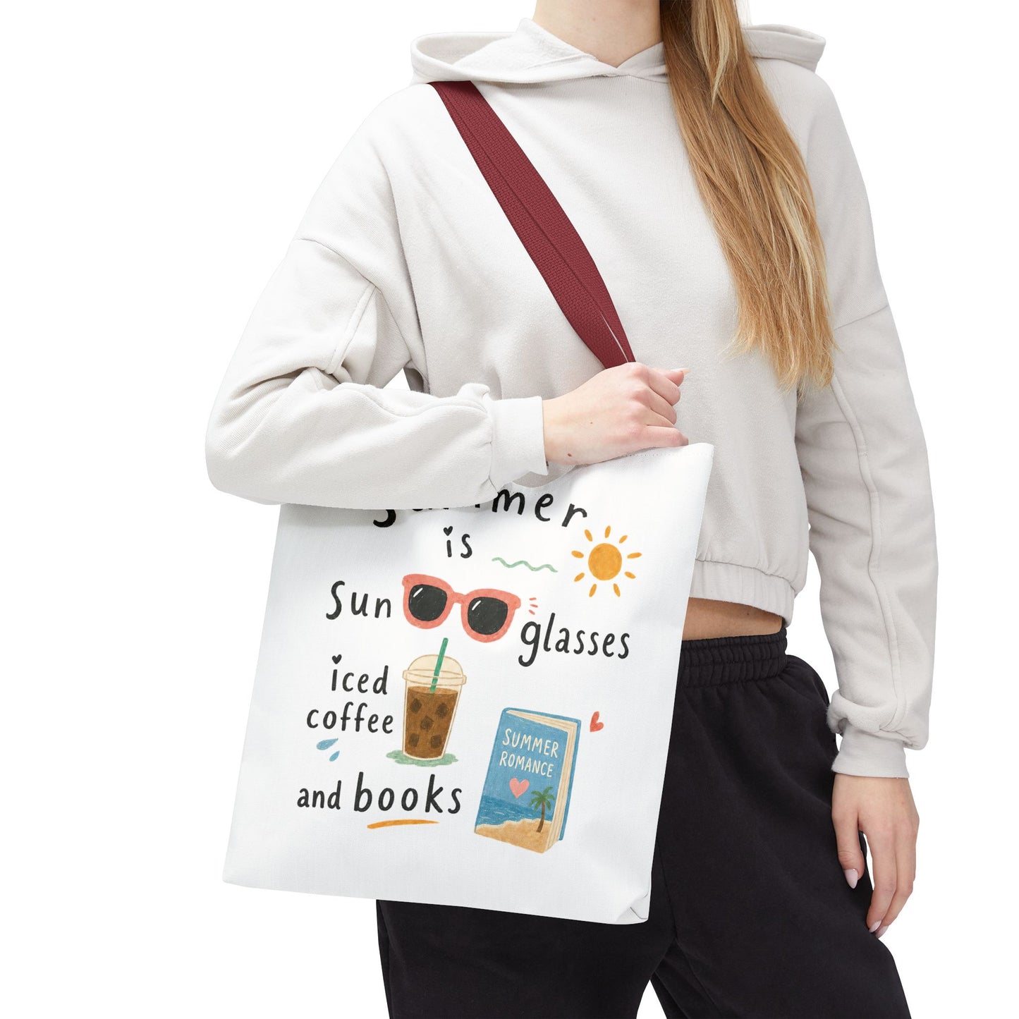 Summer Tote Bag — “Summer is Sunglasses, Iced Coffee and Books” Beach Book Bag