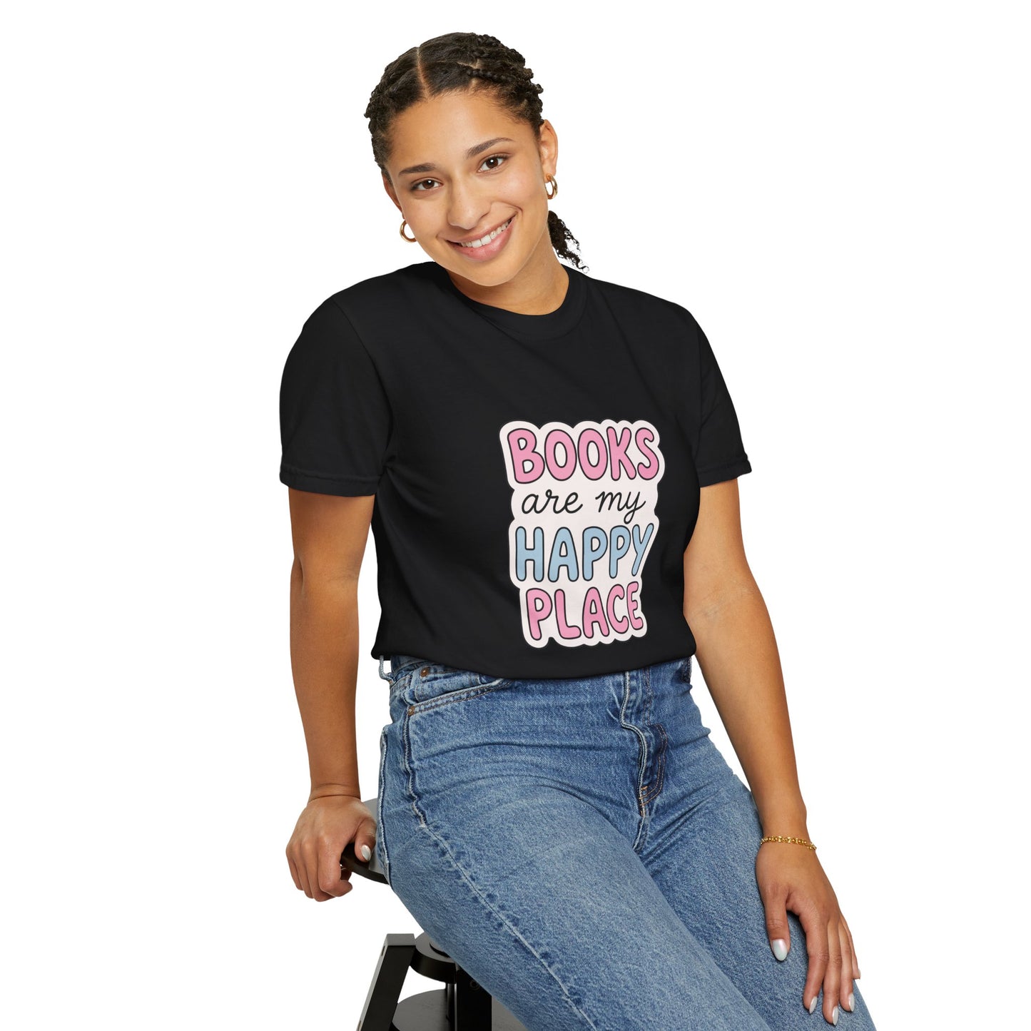 "Books Are My Happy Place" T-Shirt — Cute Pastel Reader Tee