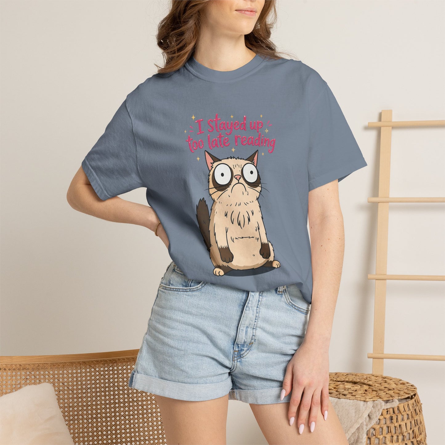 "I Stayed Up Too Late Reading" Cat T-Shirt — Cute Book Lover Graphic Tee