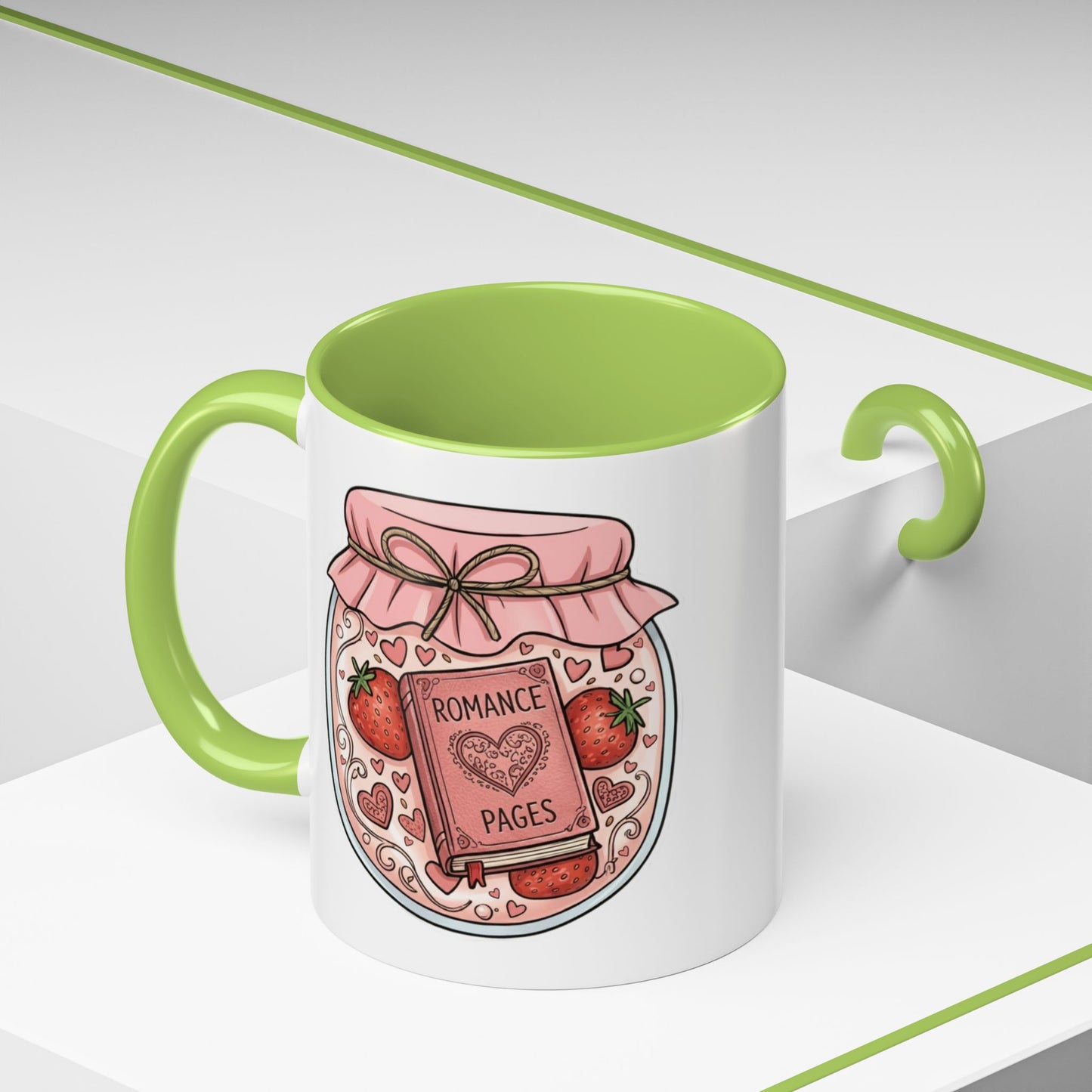 "Romance Pages" Jam Jar Coffee Mug — Cute Strawberry Jam Romance Readers Mug (11/15oz)