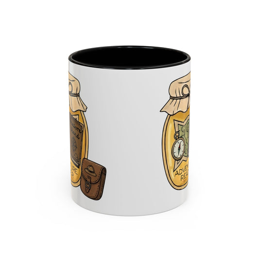 "Adventure Reader" Accent Coffee Mug — Bookish Travel Compass & Treasure Jam Jar Design