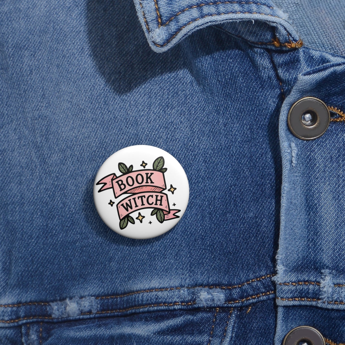 "Book Witch" Pin Button — Cute Literary Enamel-Style Badge for Readers & Gifts