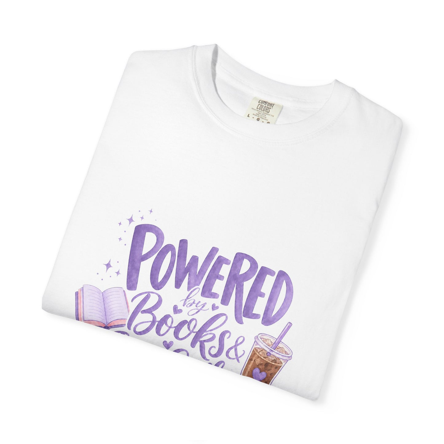 Book Lover T‑Shirt — "Powered by Books & Iced Coffee" Graphic Tee