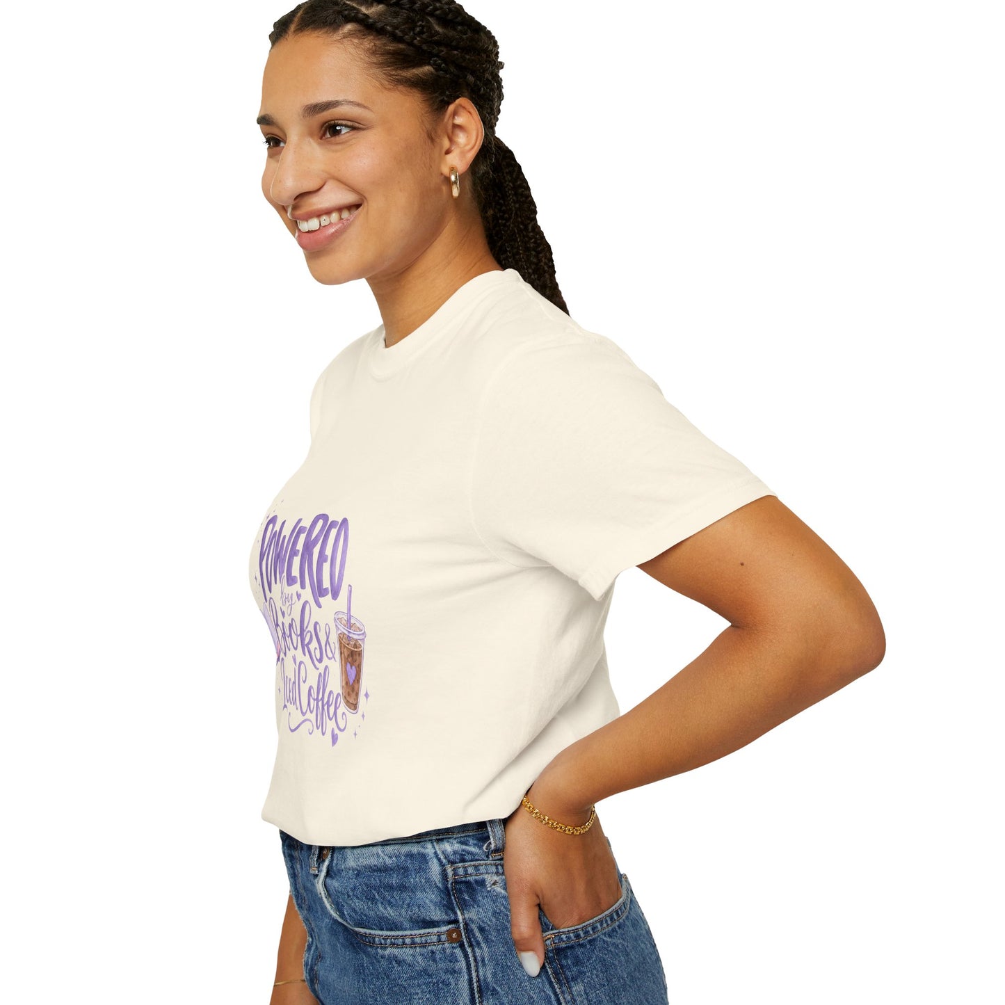 Book Lover T‑Shirt — "Powered by Books & Iced Coffee" Graphic Tee