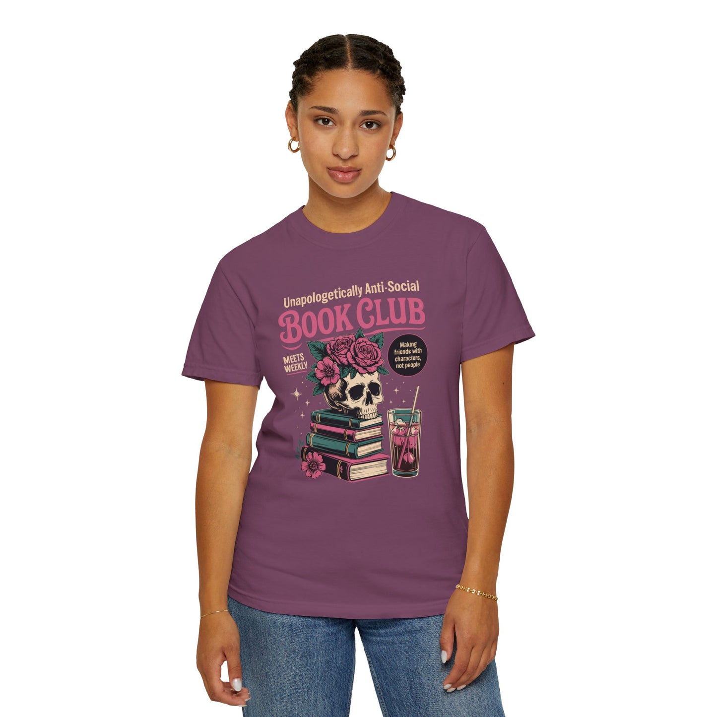 "Unapologetically Anti-Social Book Club" T-Shirt — Skull & Books Graphic Tee for Avid Readers