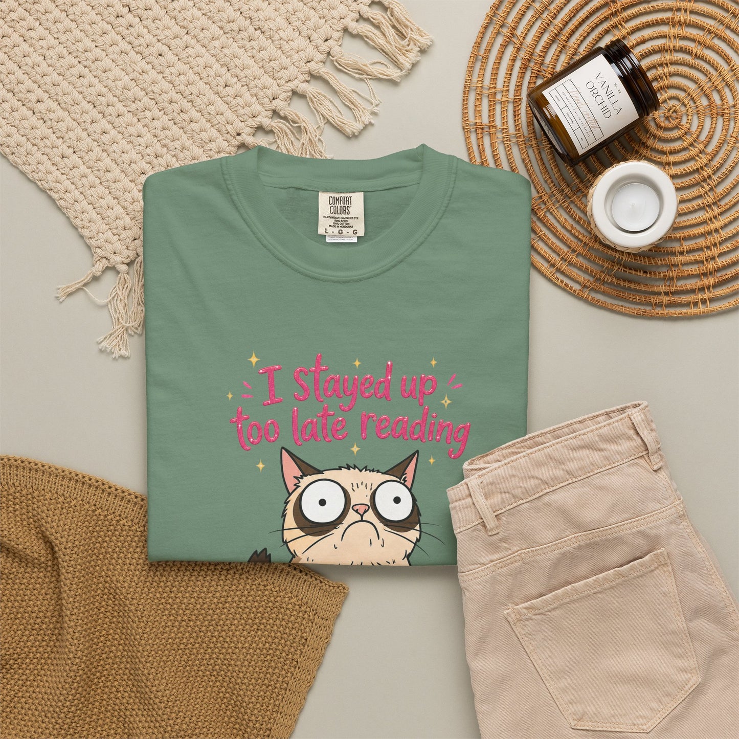 "I Stayed Up Too Late Reading" Cat T-Shirt — Cute Book Lover Graphic Tee