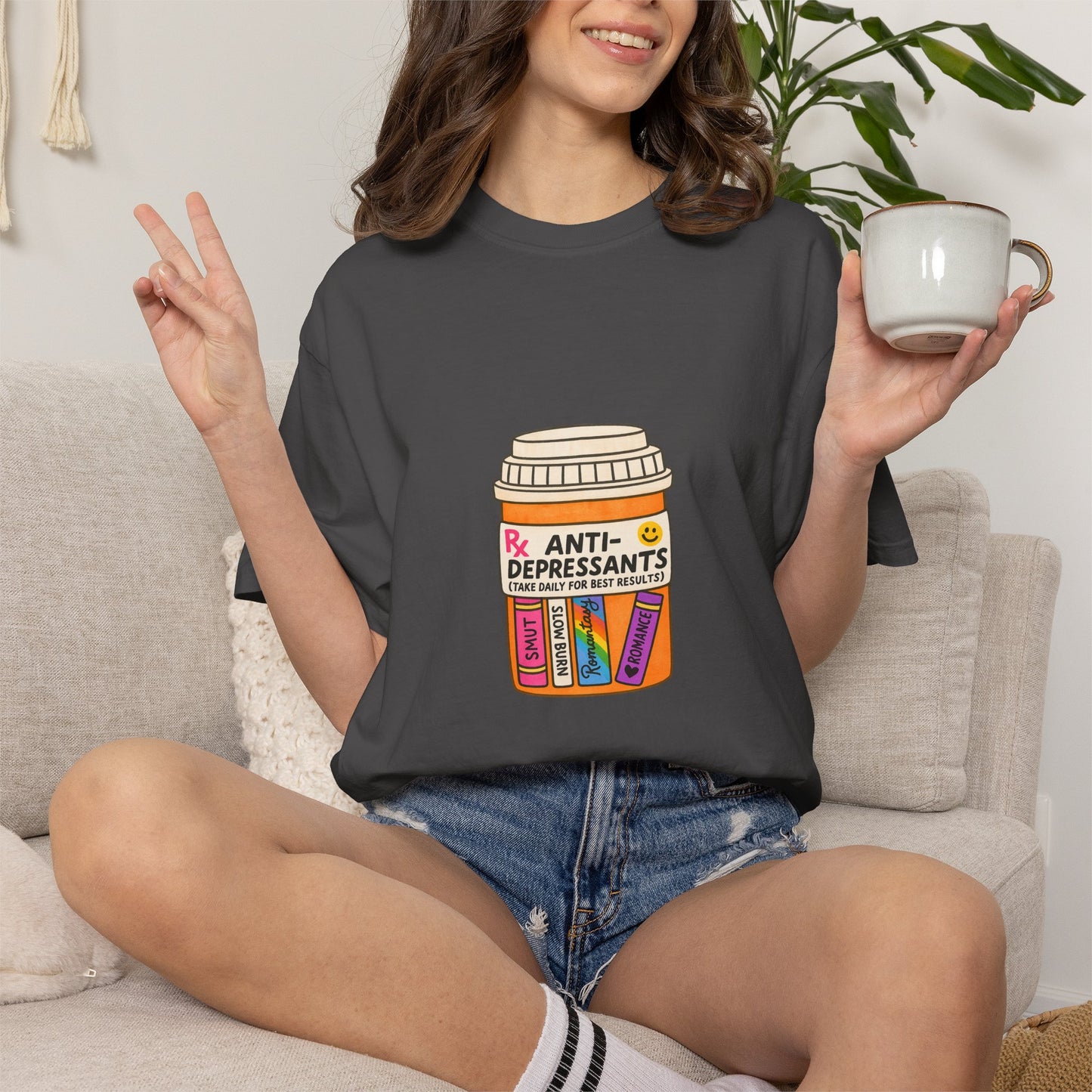 T-Shirt — "Anti-Depressants" Coffee & Books Graphic Tee