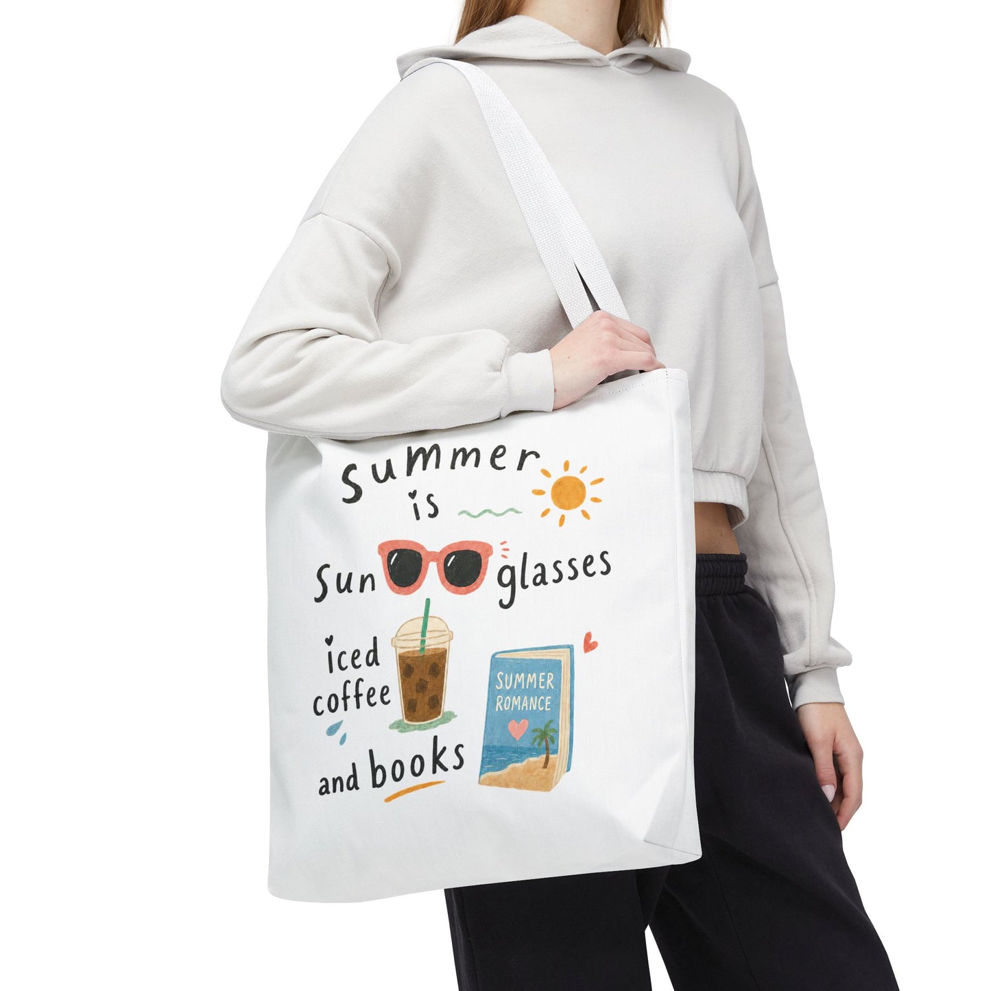Summer Tote Bag — “Summer is Sunglasses, Iced Coffee and Books” Beach Book Bag