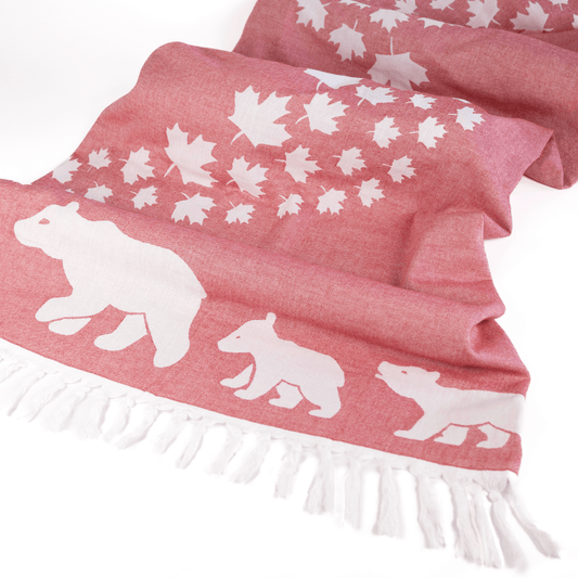 Everyday Luxury Turkish Body Towel in Red & White Canadian Bears