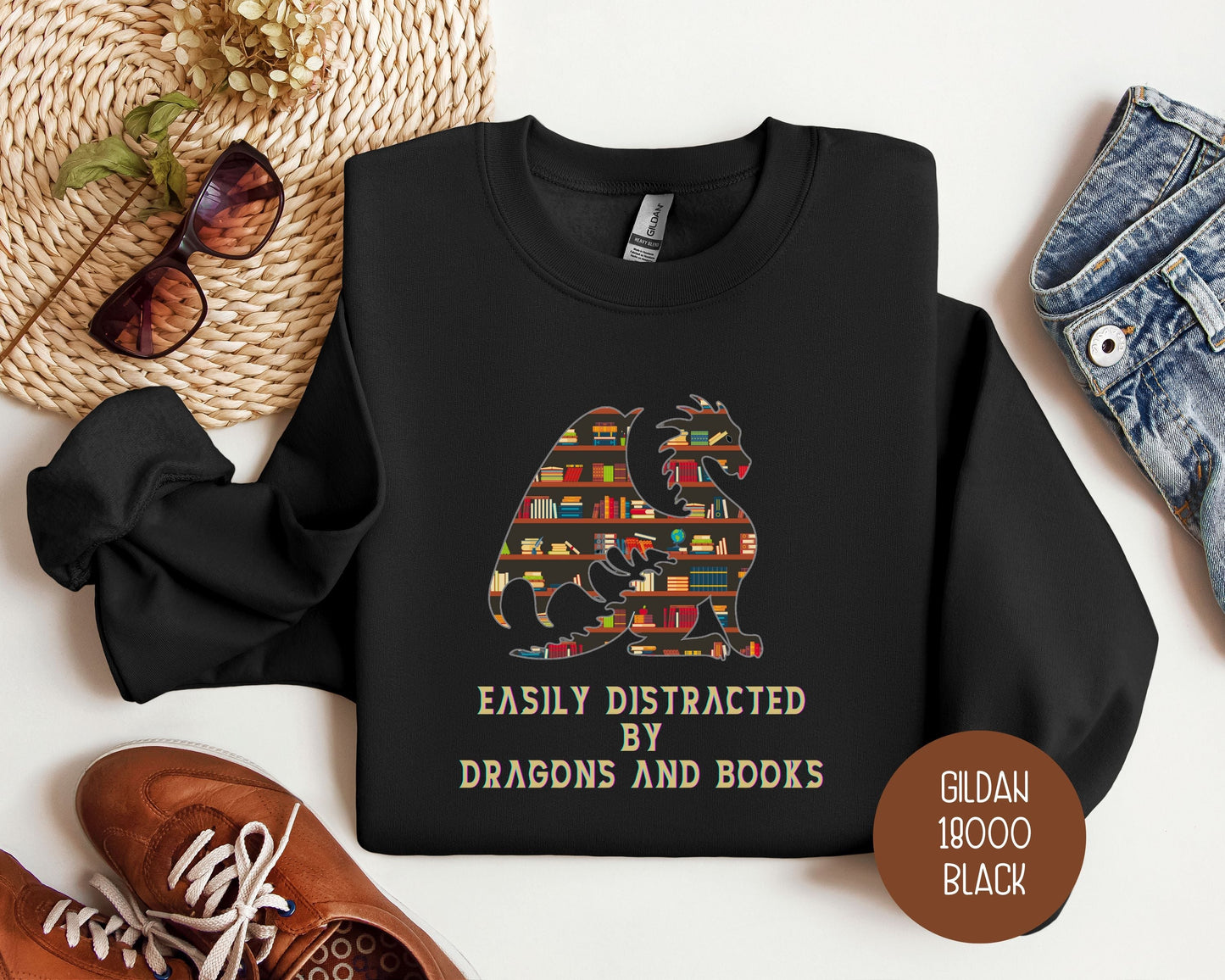 Sweat-shirt Facilement Distrait(e) par les Dragons et les Livres