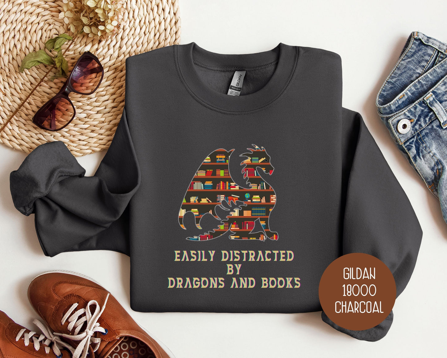Sweat-shirt Facilement Distrait(e) par les Dragons et les Livres