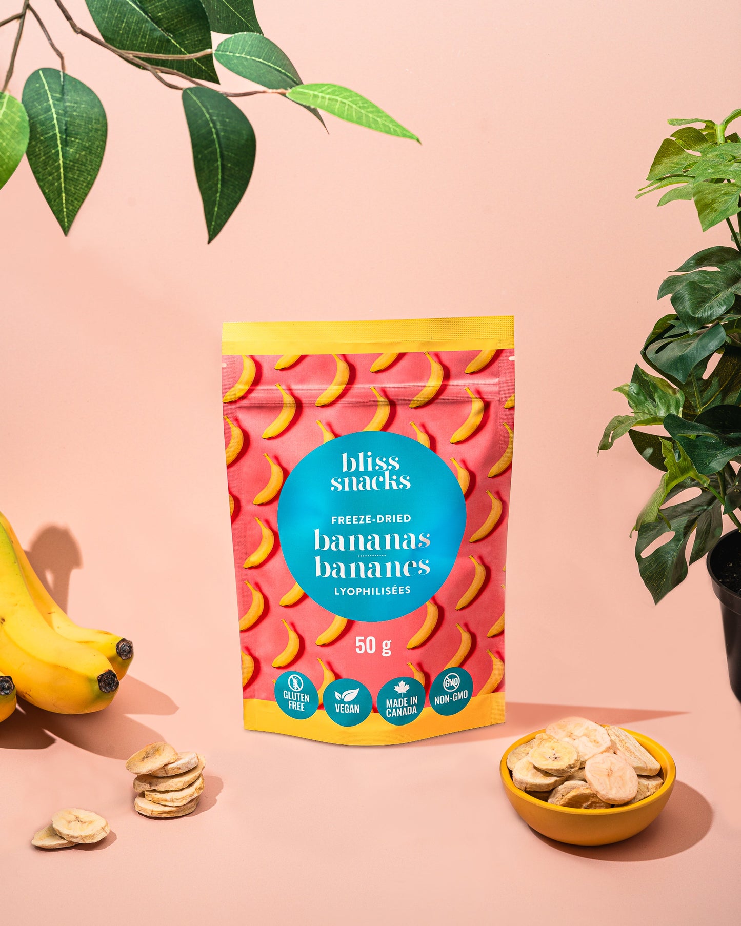 Lot de 4 sachets de fruits lyophilisés banane Bliss Snacks