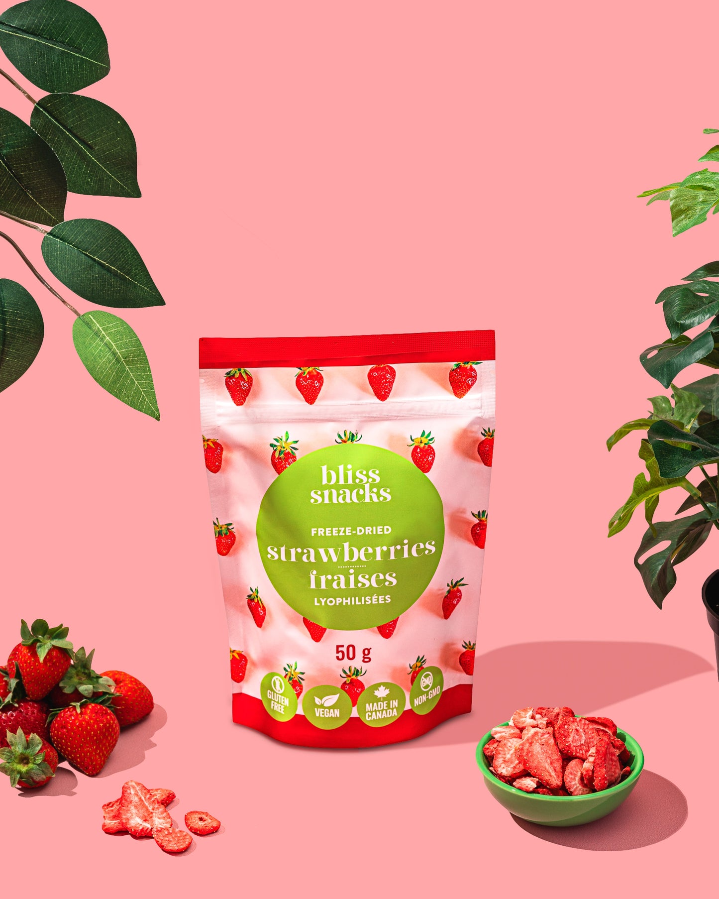 Tranches de fraises lyophilisées Bliss Snacks
