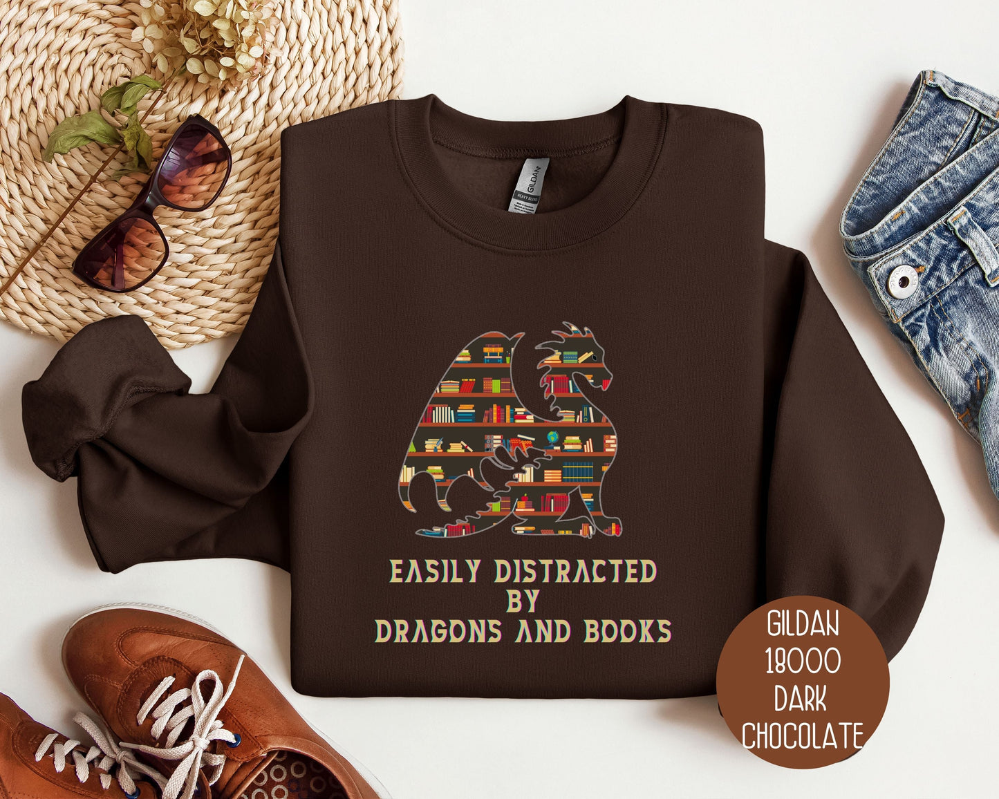 Sweat-shirt Facilement Distrait(e) par les Dragons et les Livres