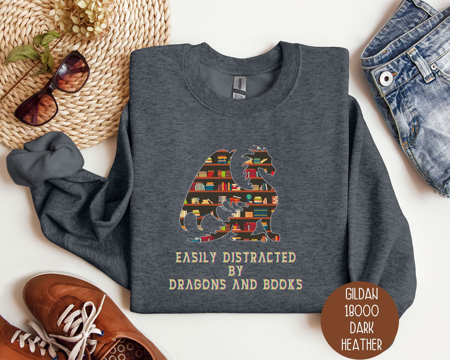 Sweat-shirt Facilement Distrait(e) par les Dragons et les Livres
