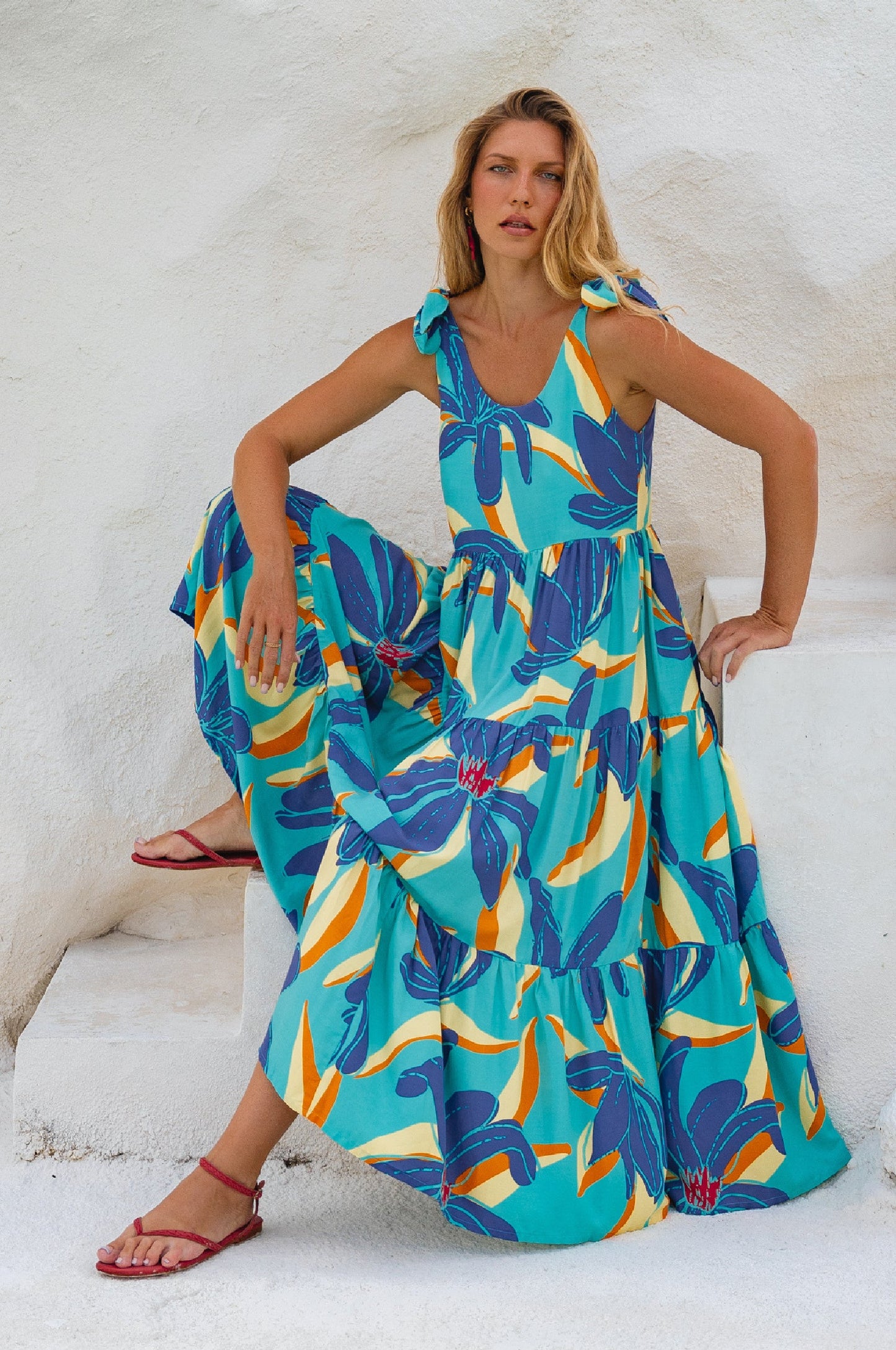 Robe longue d'été Fiesta en trois imprimés amusants
