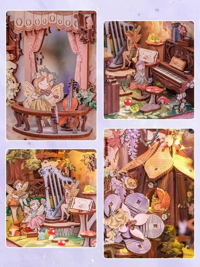Kit de diorama bibliothèque concert de la forêt fleurie à faire soi-même