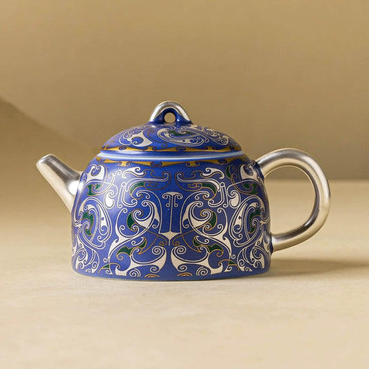999 Silver Filigree Porcelain Teapot & Saucer Gift Set — Imperial Blue Collection-0