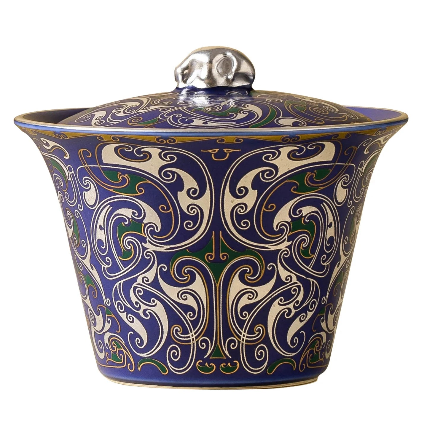 Service Gaiwan et soucoupe en filigrane impérial bleu argenté | Cadeau de cérémonie du thé en porcelaine fait main
