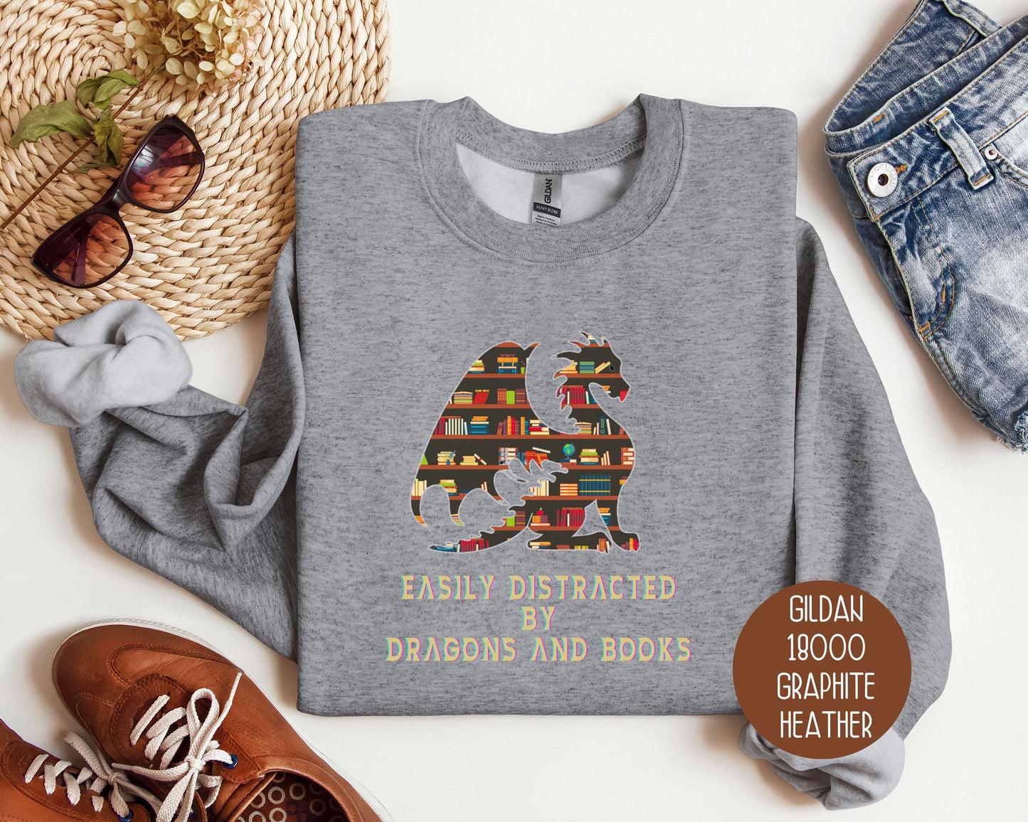 Sweat-shirt Facilement Distrait(e) par les Dragons et les Livres