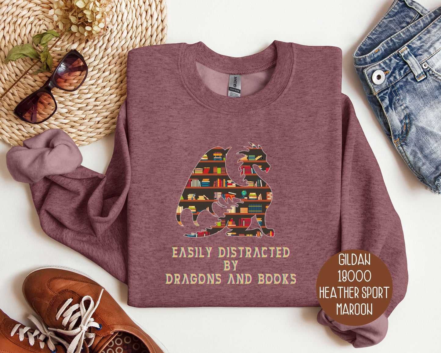 Sweat-shirt Facilement Distrait(e) par les Dragons et les Livres