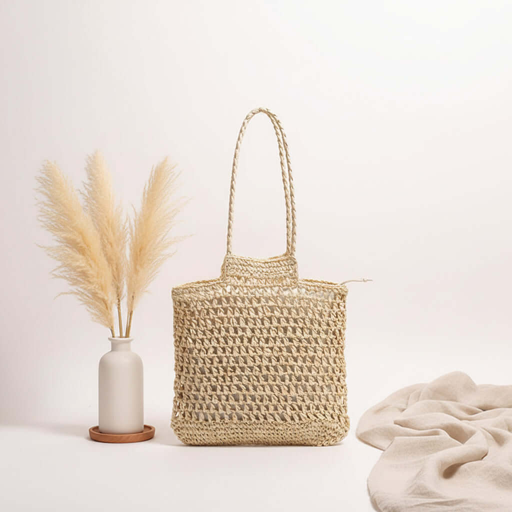 Sac de plage en paille évidé Sac de plage de vacances Sac à bandoulière