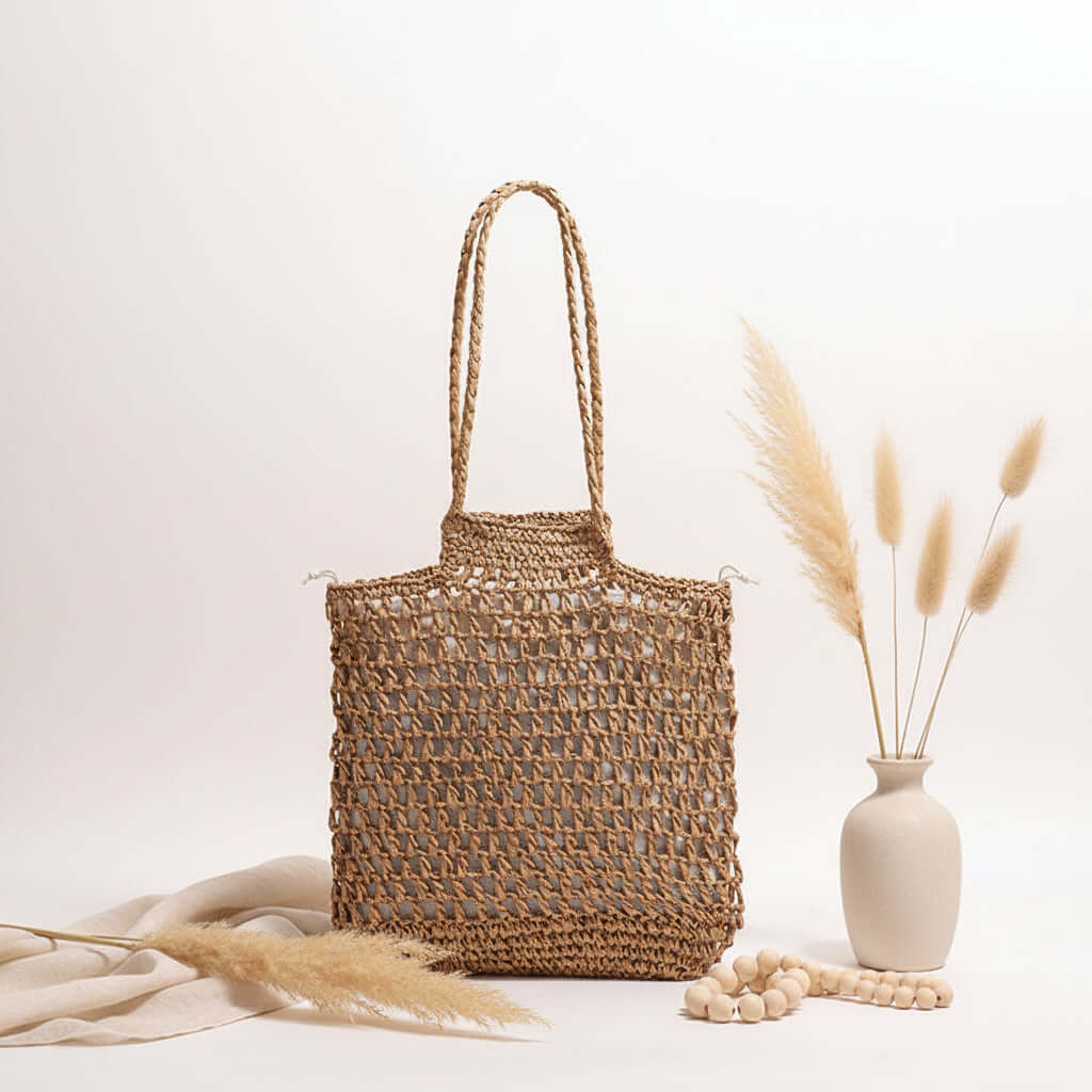 Sac de plage en paille évidé Sac de plage de vacances Sac à bandoulière