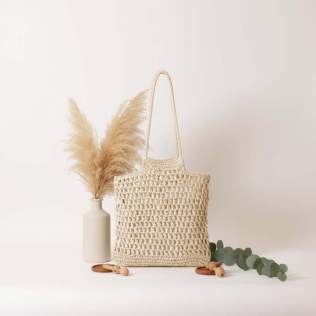 Sac de plage en paille évidé Sac de plage de vacances Sac à bandoulière