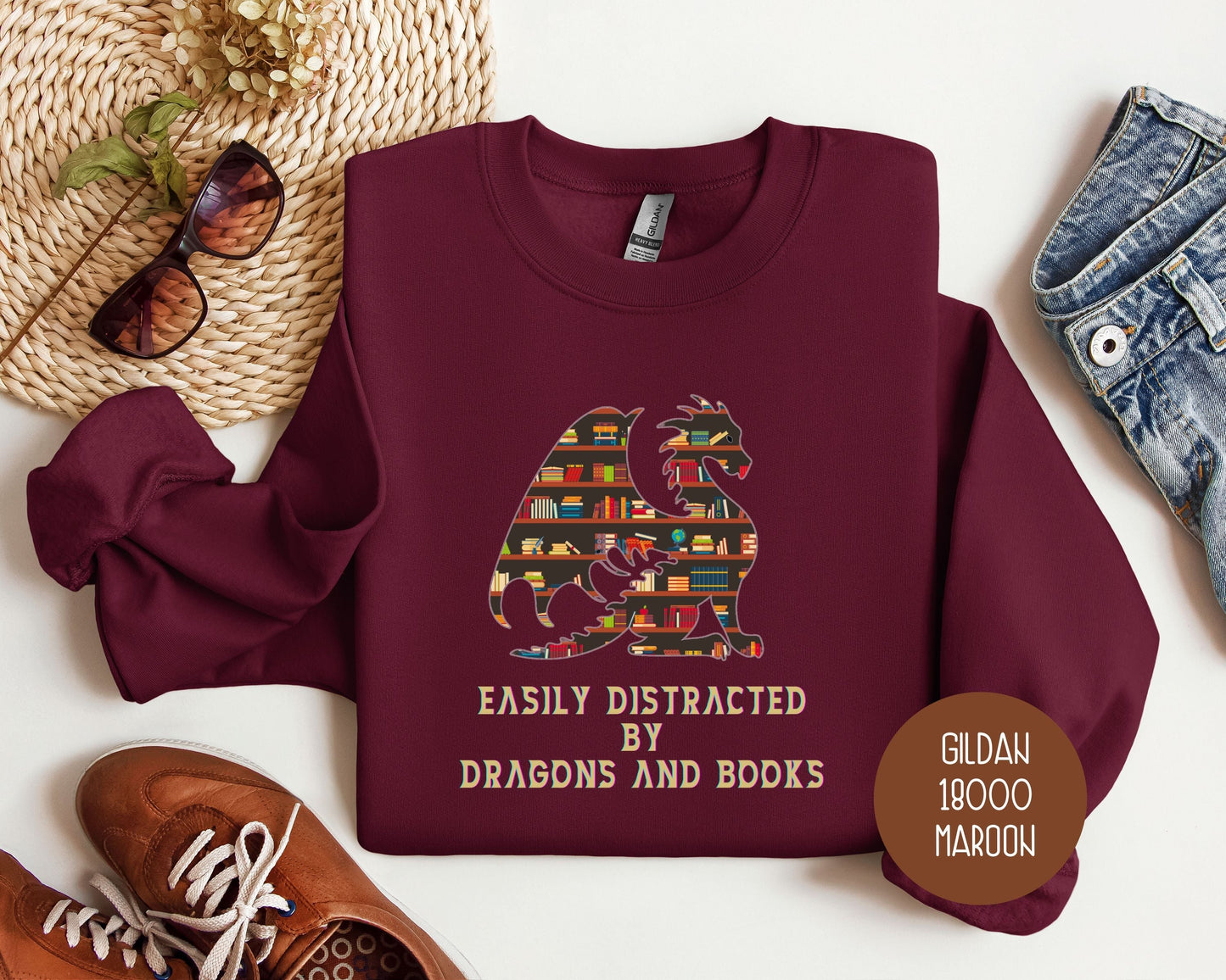Sweat-shirt Facilement Distrait(e) par les Dragons et les Livres